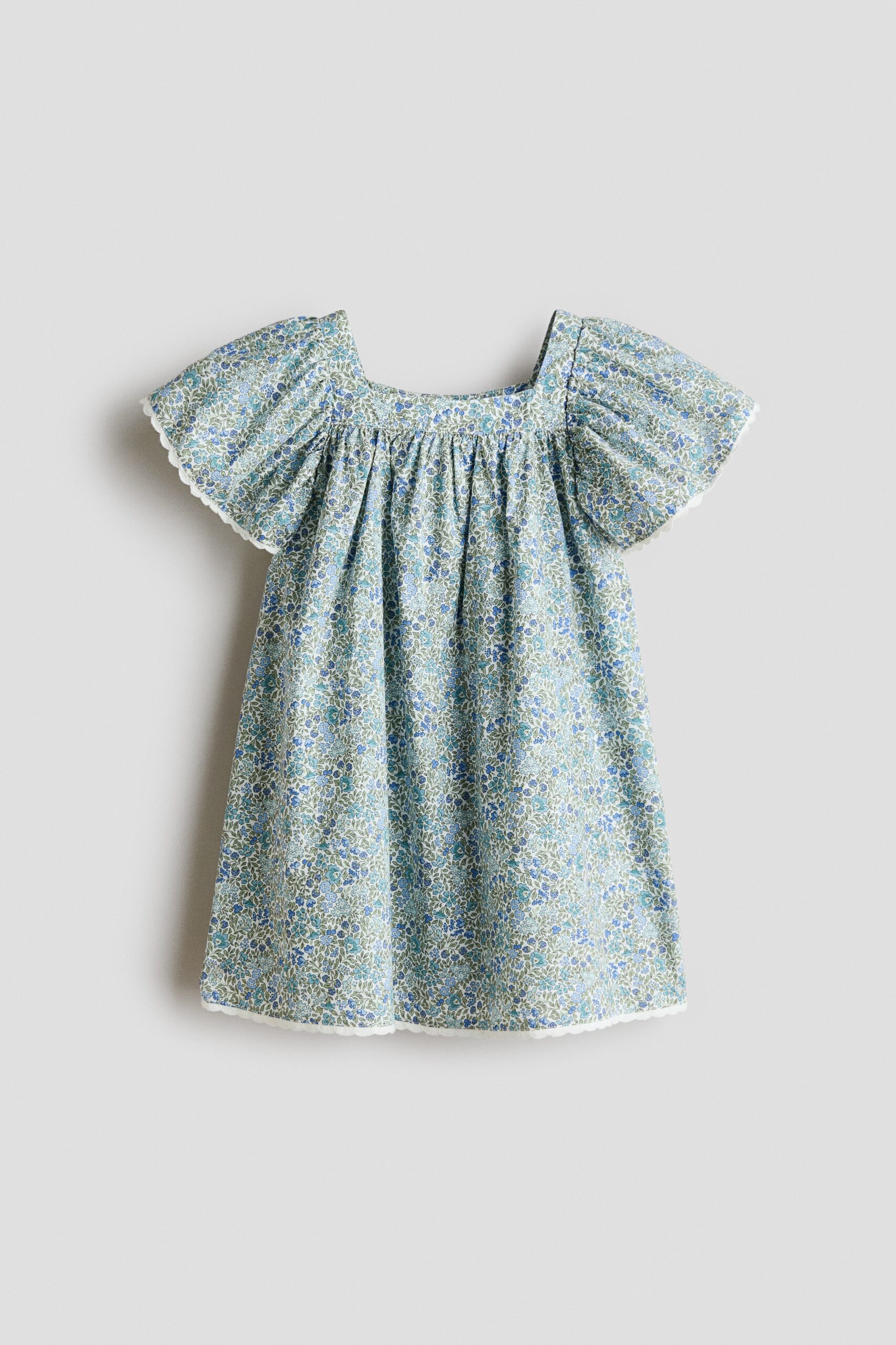 H & M - Katoenen A-linejurk - Lichtturkoois/Bloemen