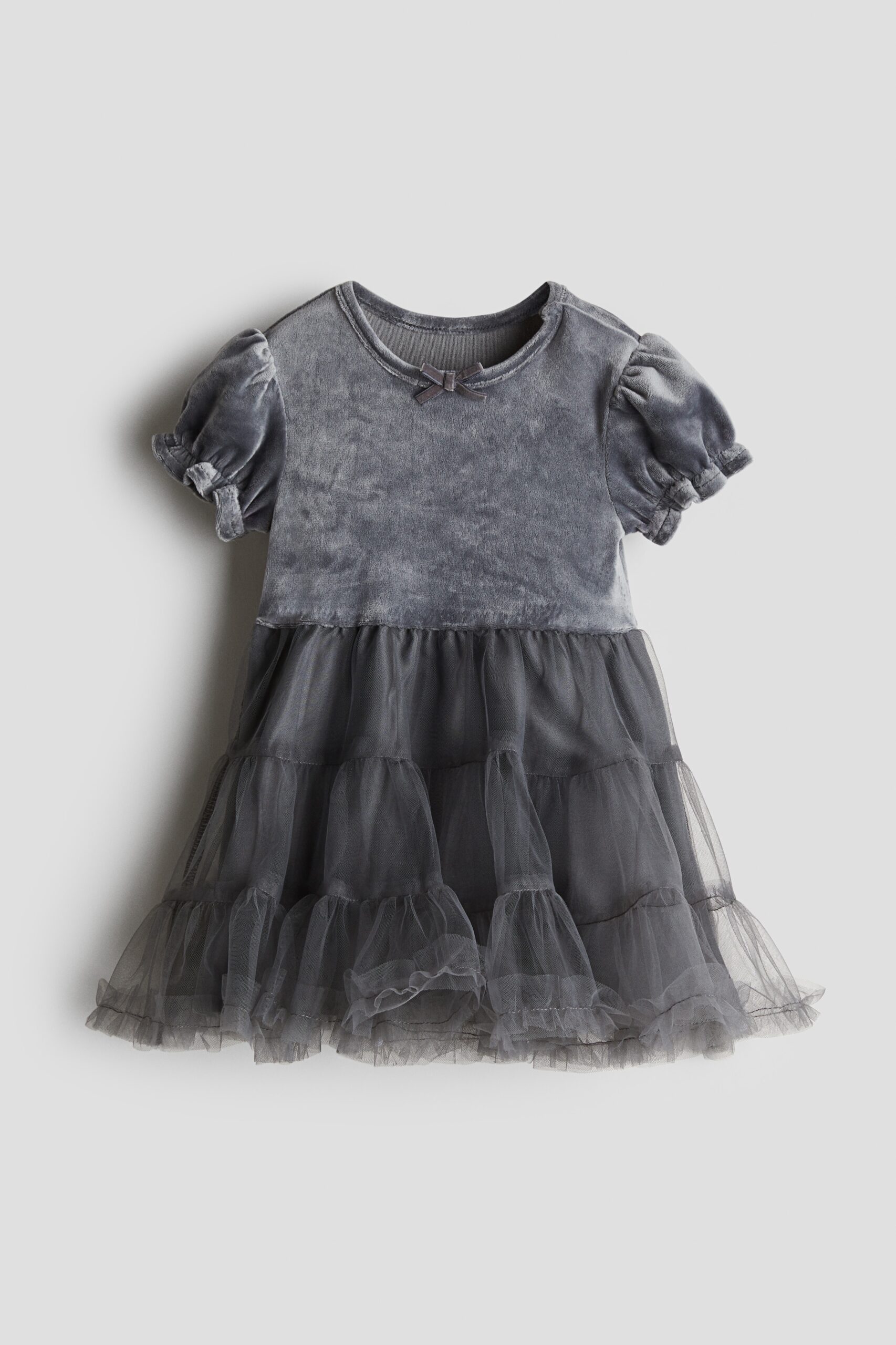 H & M - Velours jurk met tulen rok - Grijs