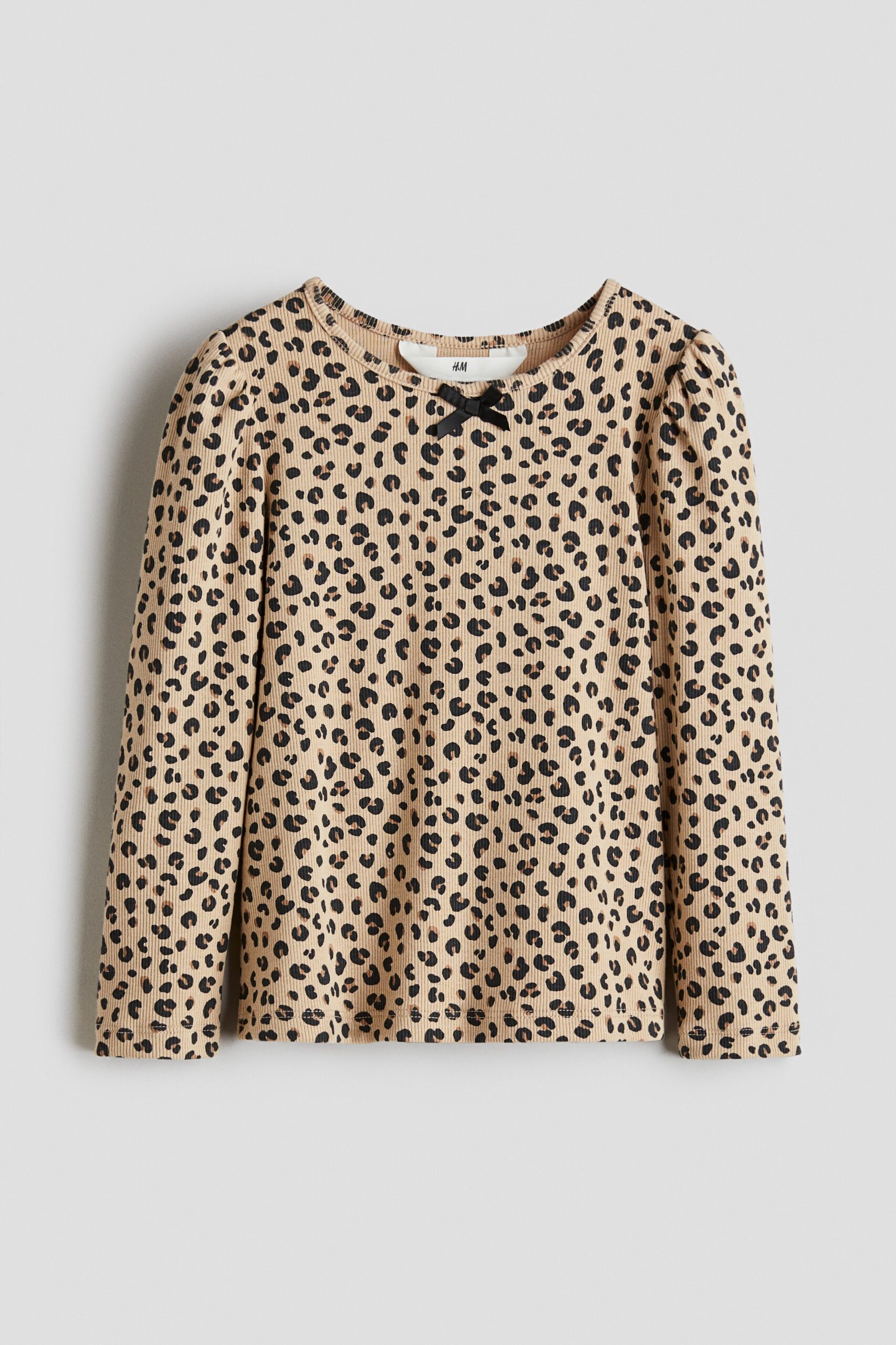 H & M - Tricot top met picotrandjes - Beige/Luipaarddessin