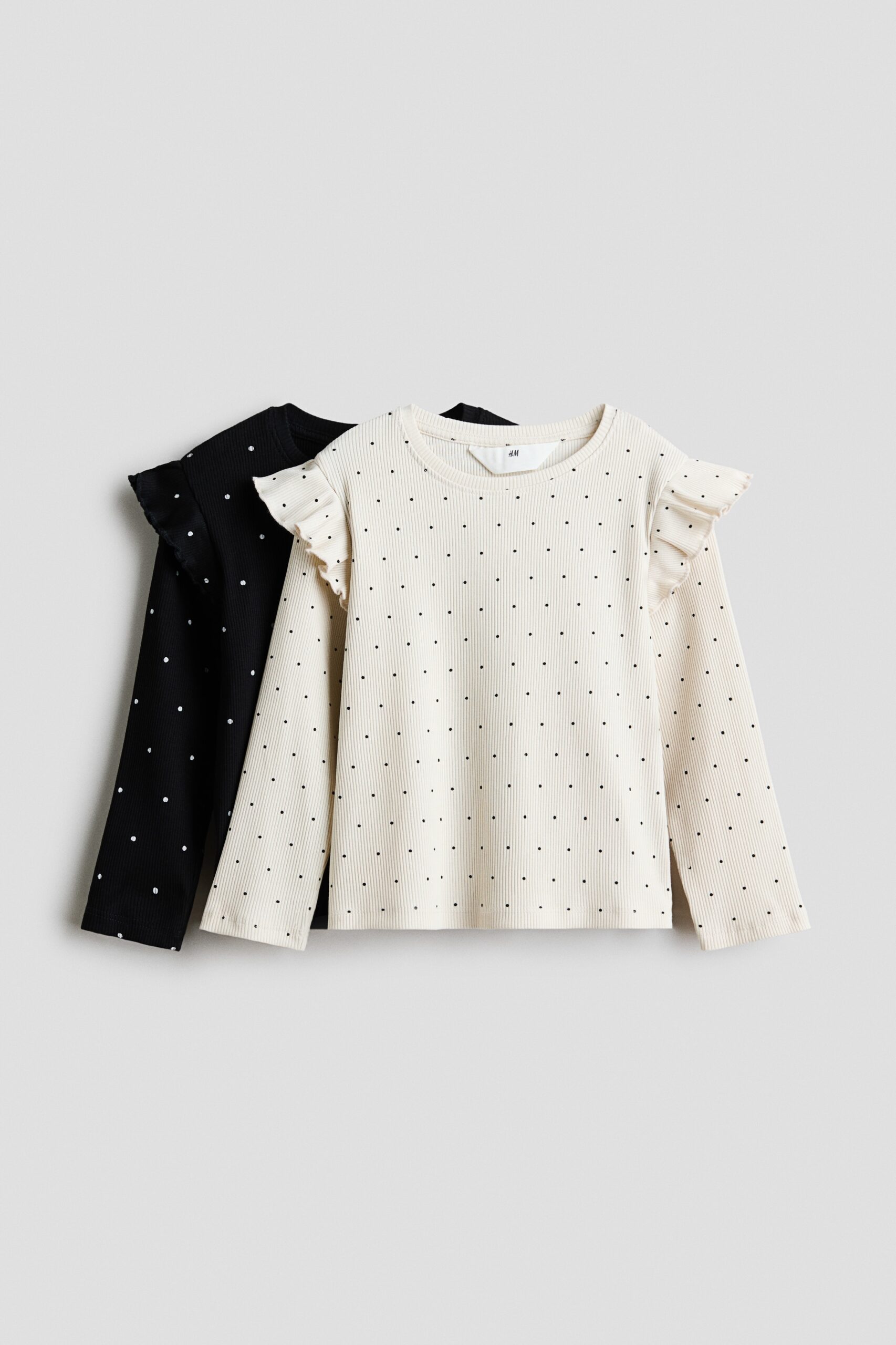 H & M - Set van 2 tops met volants - Zwart/Stippen