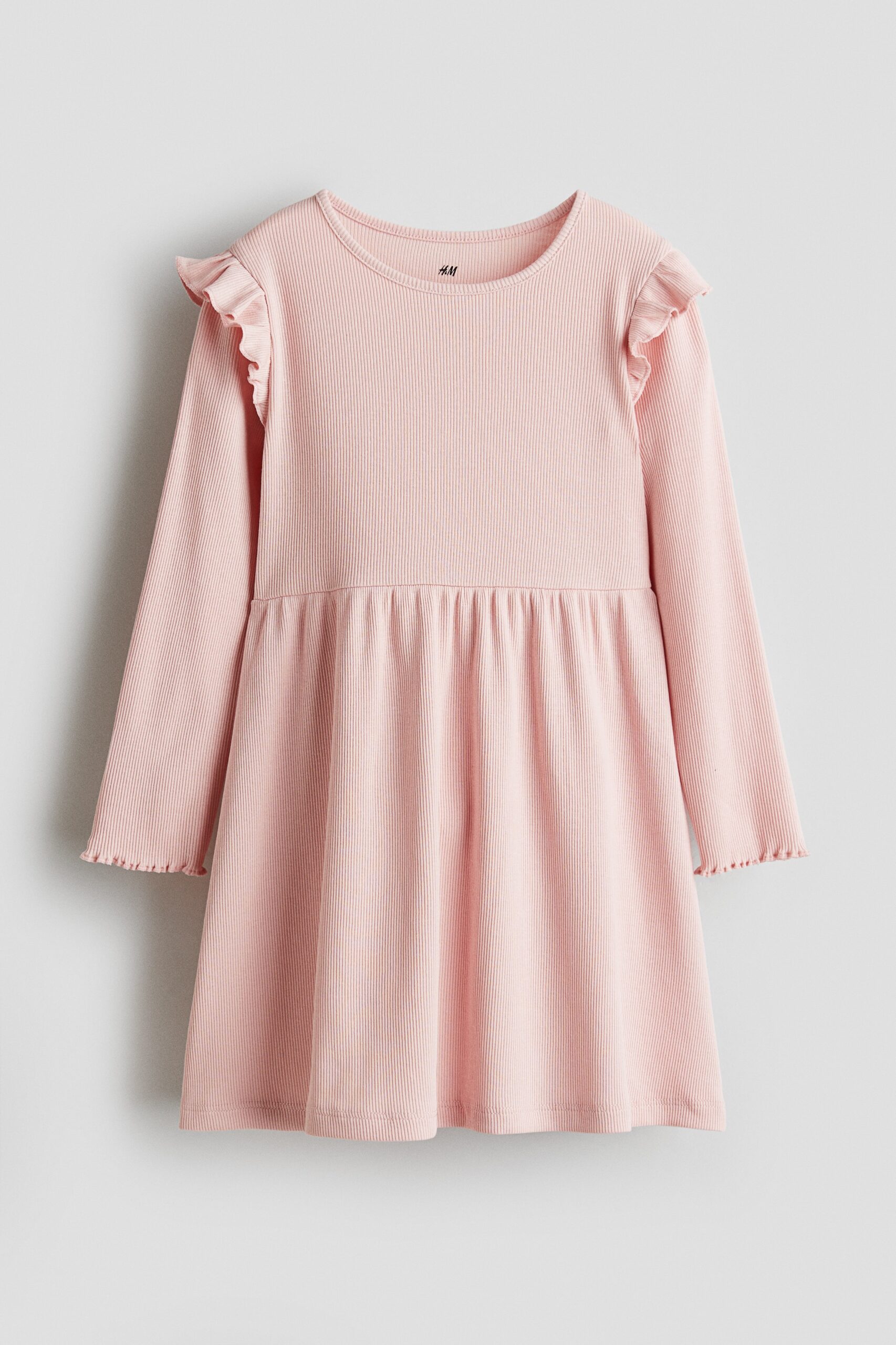 H & M - Ribgebreide jurk met volants - Lichtroze