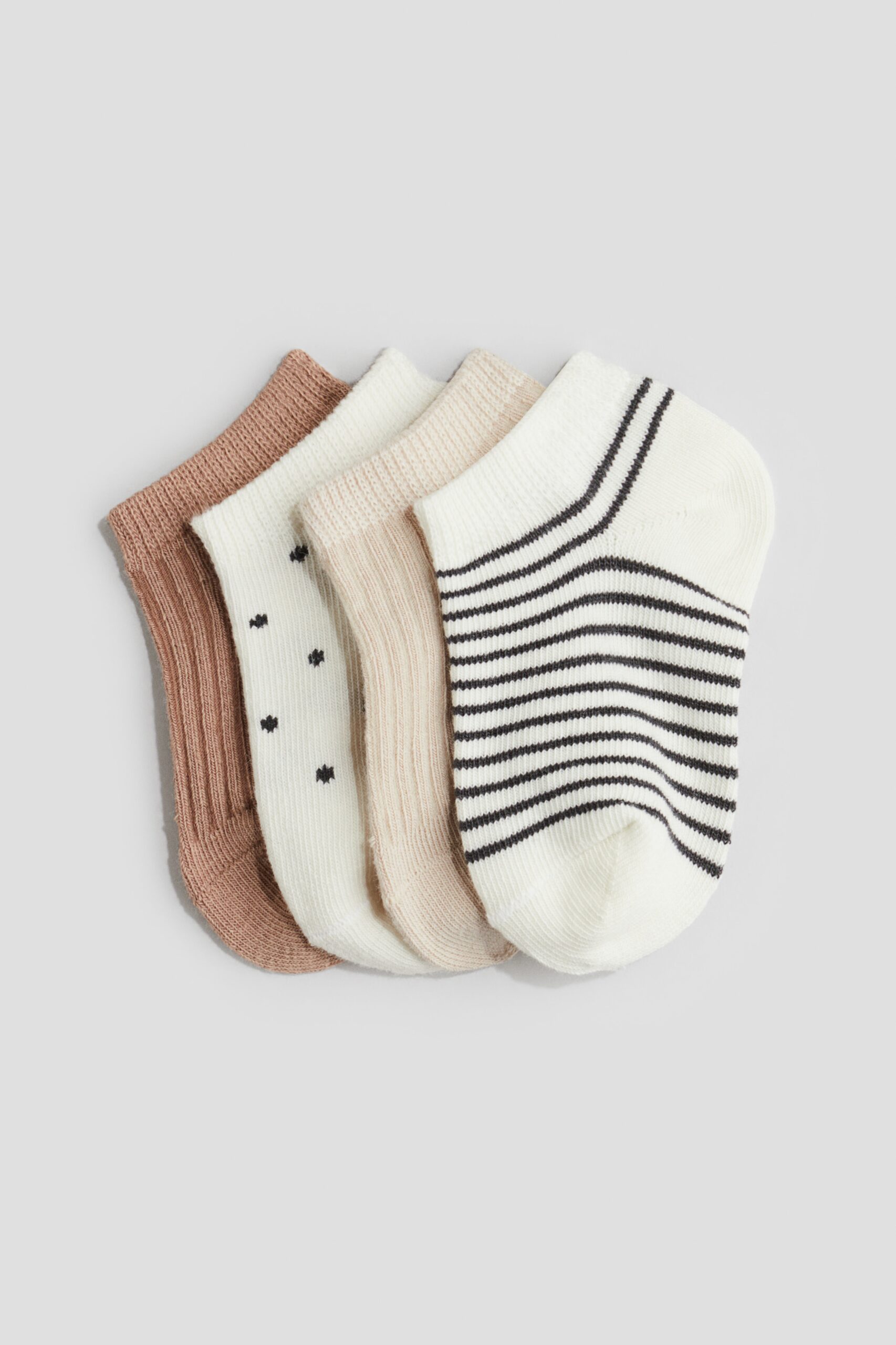 H & M - 4 paar sneakersokken - Beige/Gestreept