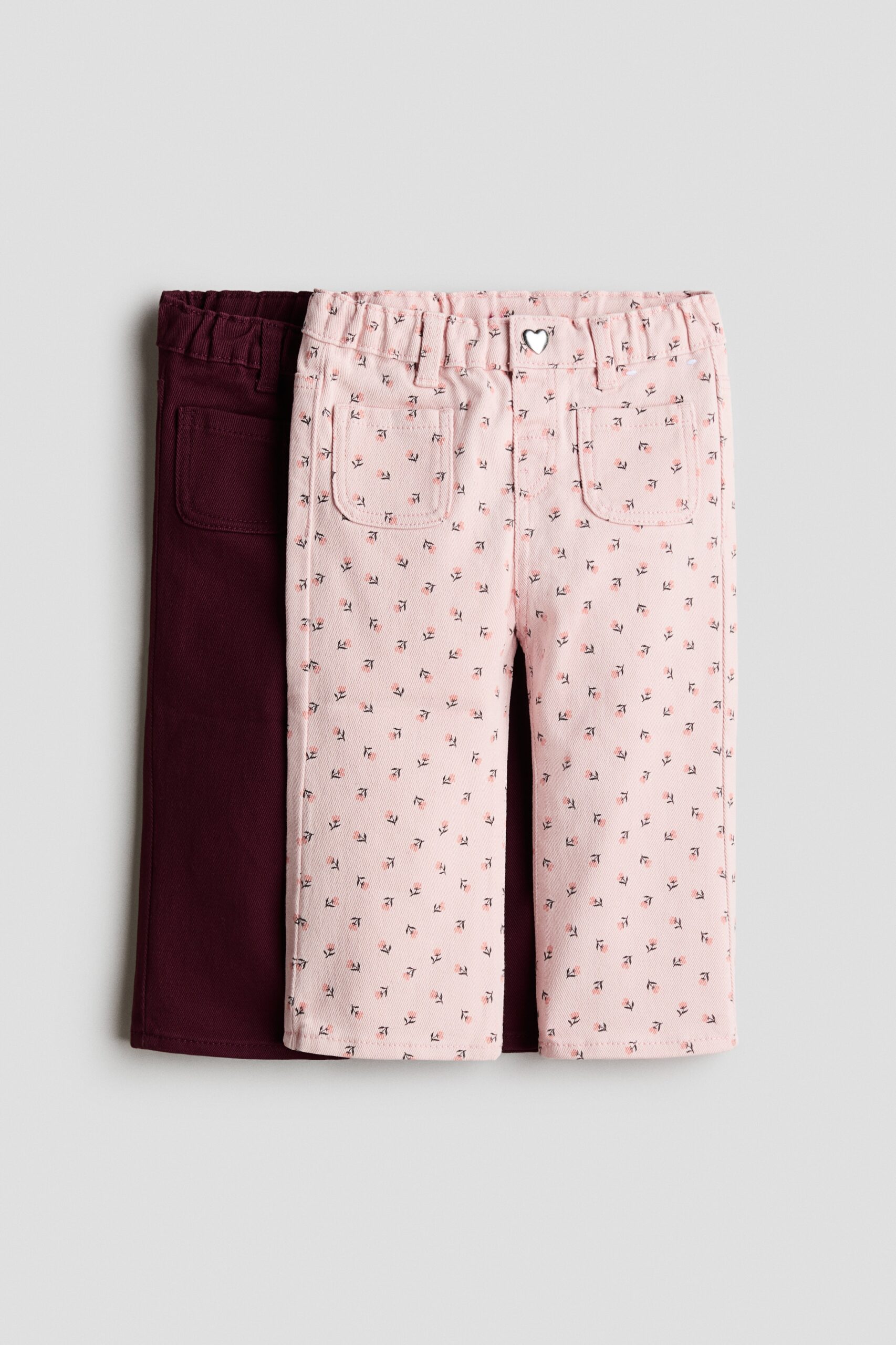 H & M - Set van 2 twill broeken - Lichtroze/Bloemen