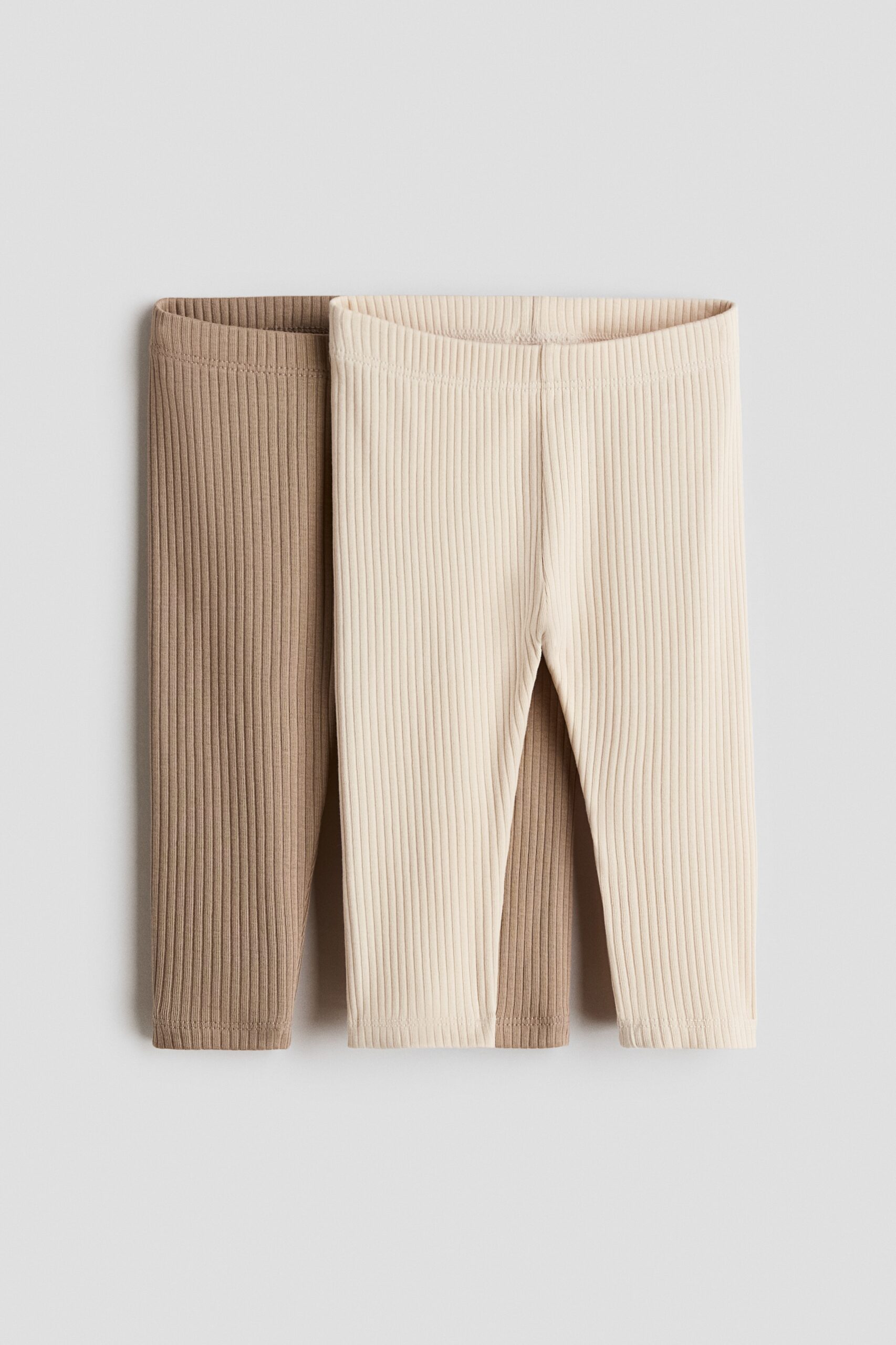 H & M - Set van 2 leggings - Taupe/Roomwit