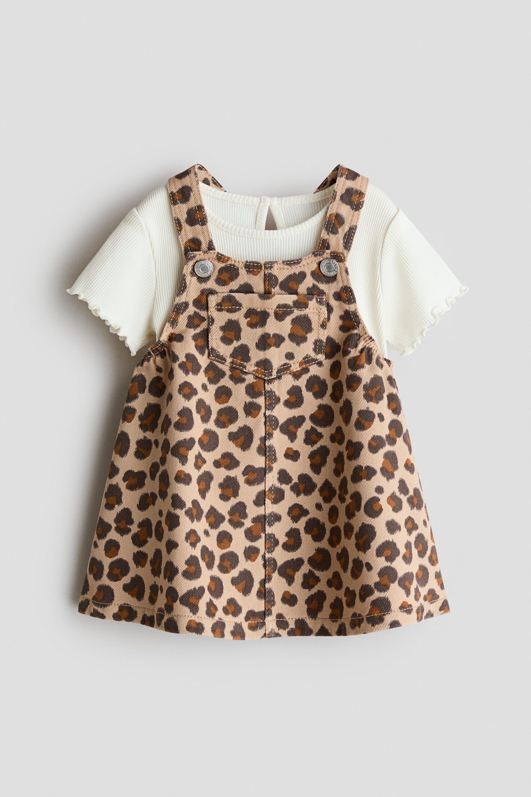H & M - Tweedelige set - Salopettejurk en top - Beige/Luipaarddessin