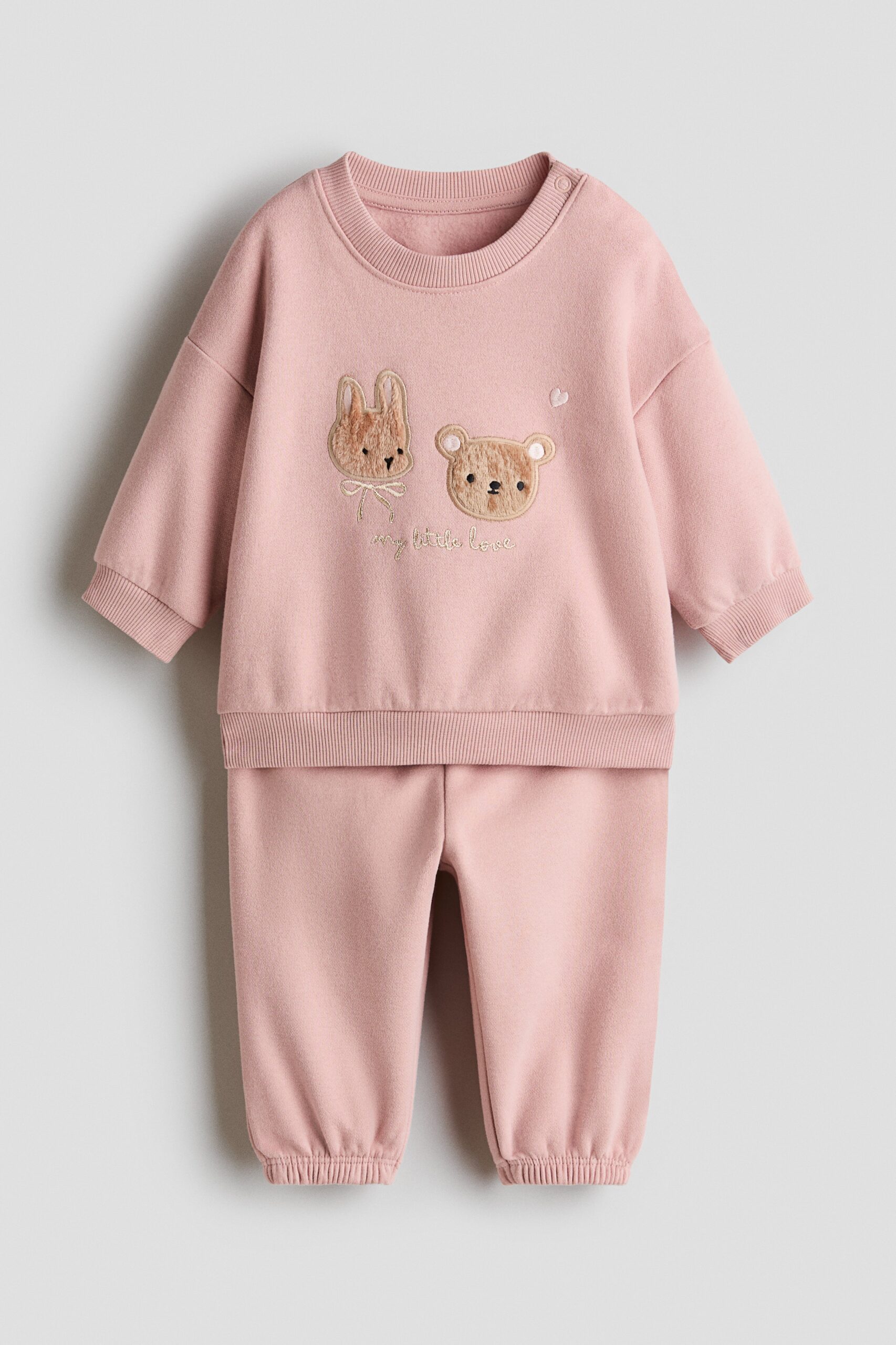 H & M - Tweedelige set van joggingstof met motief - Lichtroze/My Little Love