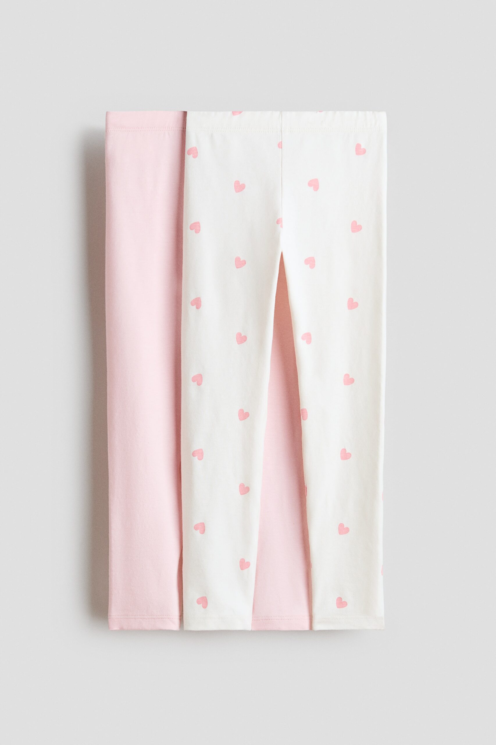 H & M - Set van 2 katoenen leggings - Lichtroze/Hartjes
