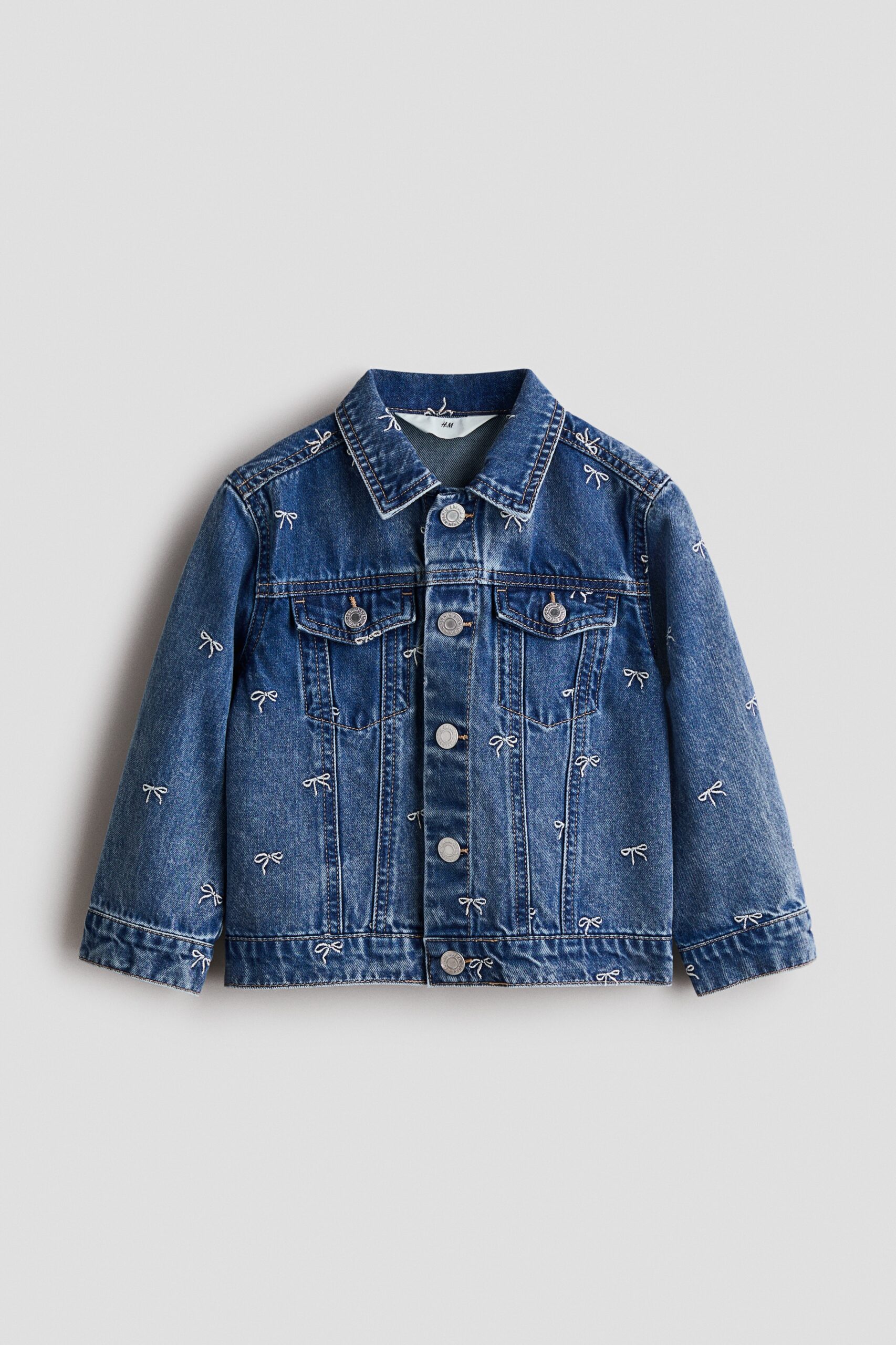 H & M - Denim jack met borduursel - Denimblauw/Strikjes
