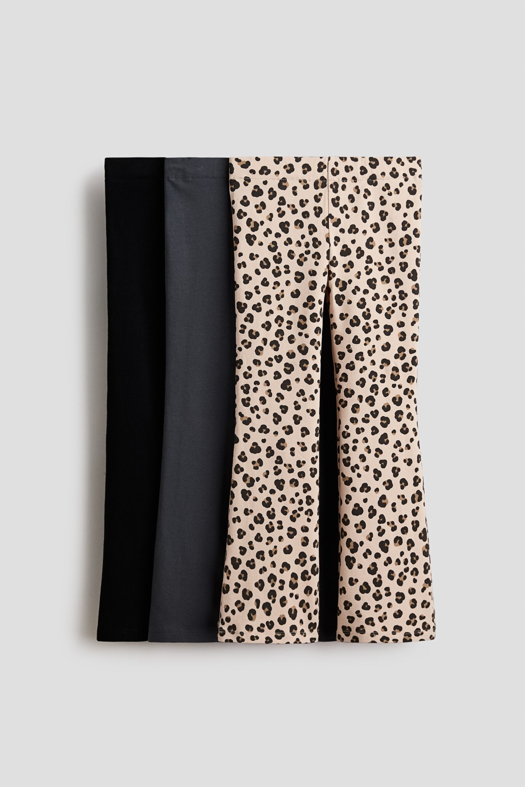 H & M - Set van 3 flared leggings - Lichtbeige/Luipaarddessin