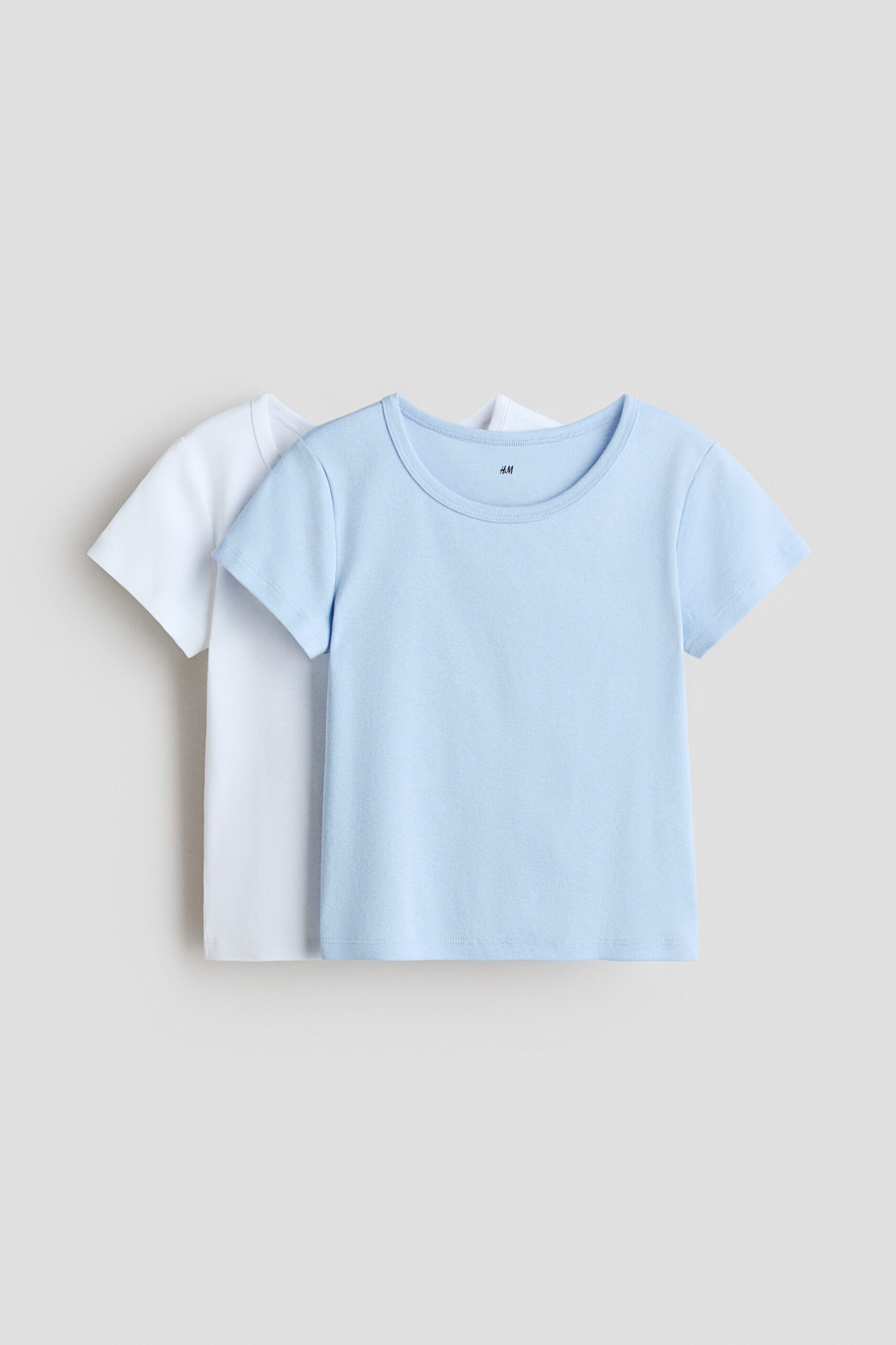 H & M - Set van 2 katoenen tops - Lichtblauw/Wit