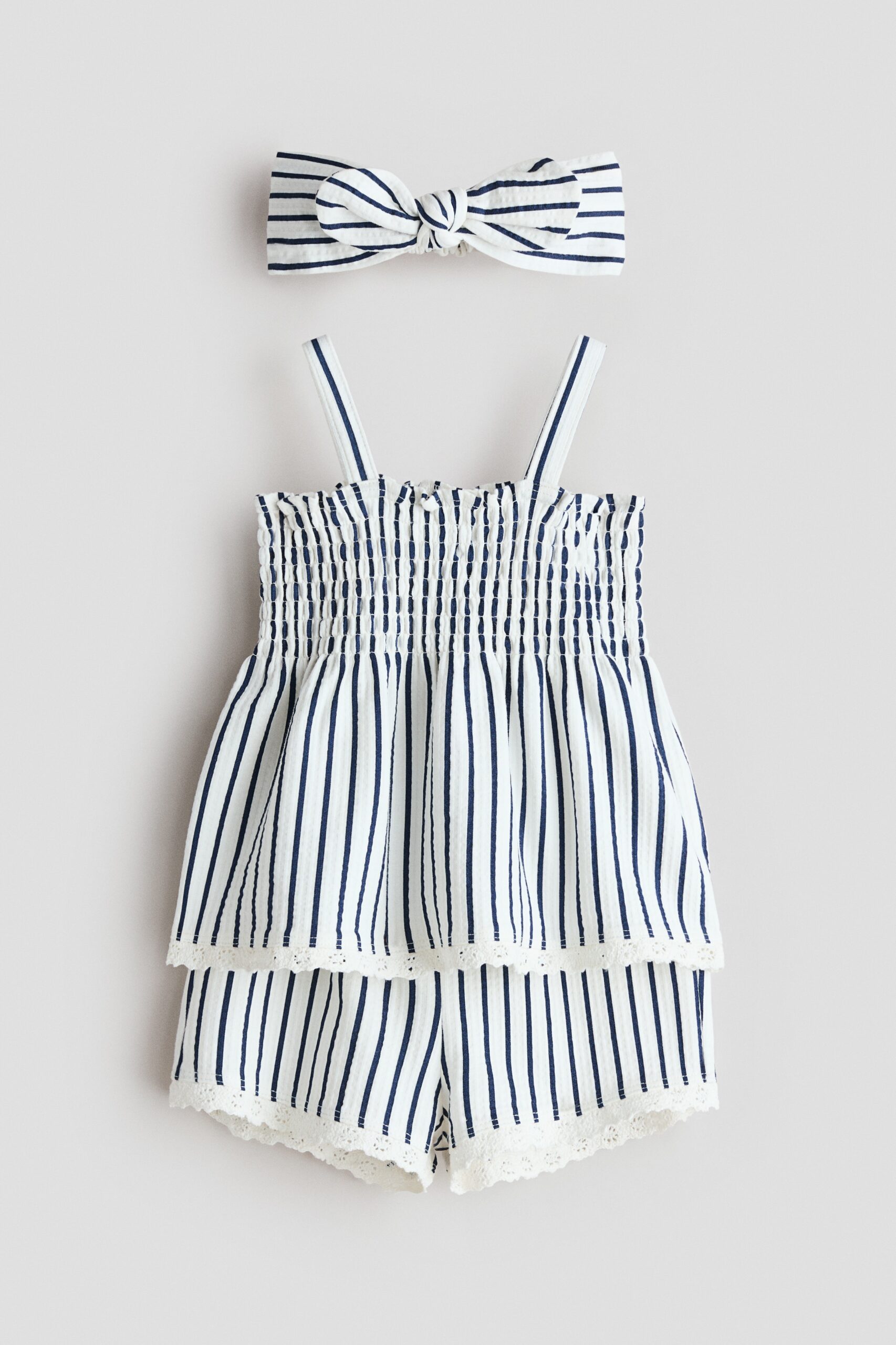 H & M - Driedelige katoenen set - Wit/Blauw Gestreept