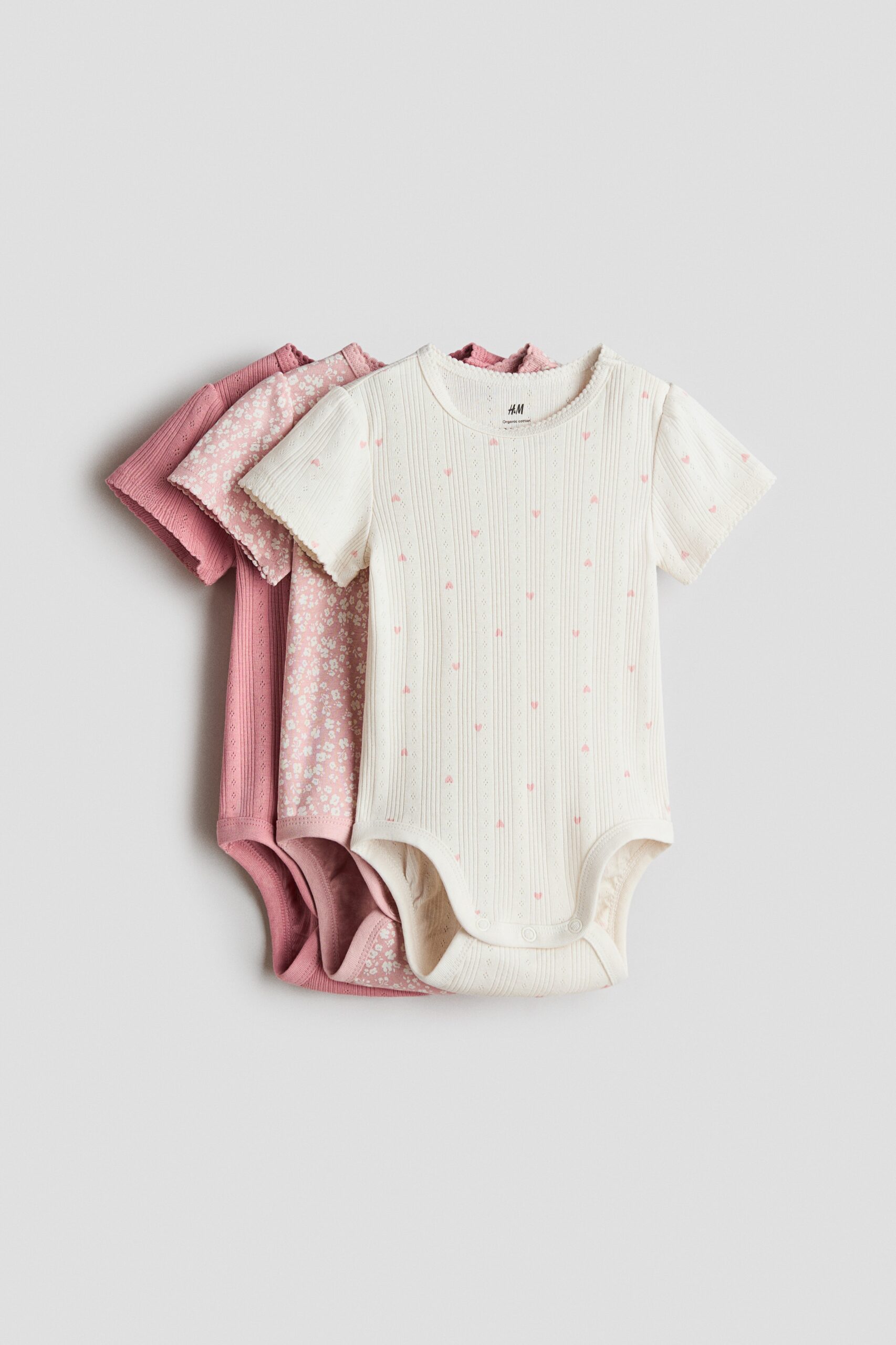 H & M - Set van 3 katoenen rompers - Roze/Bloemen