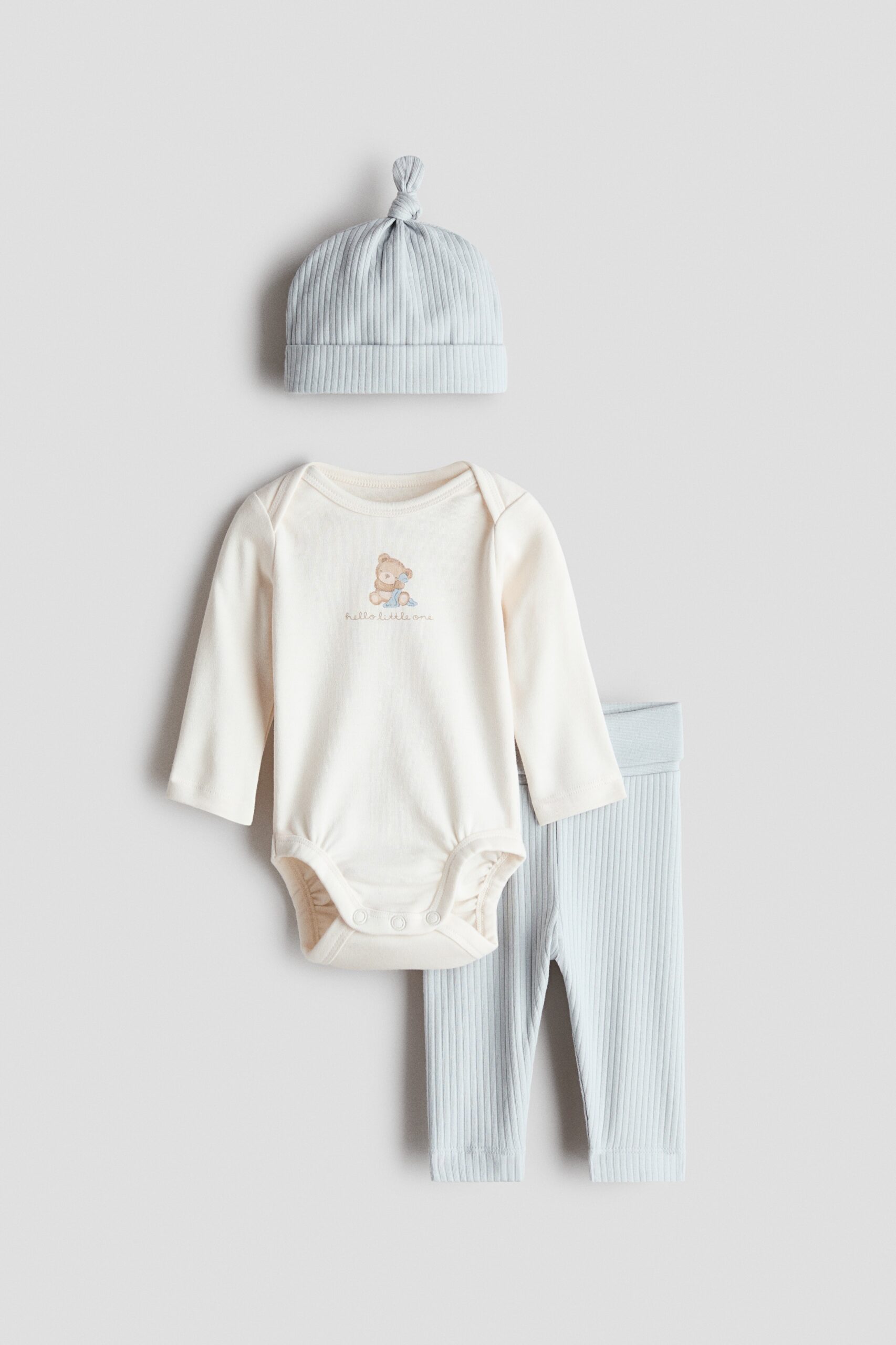 H & M - Driedelige set van katoenen tricot - Dusty Lichtblauw/Little One