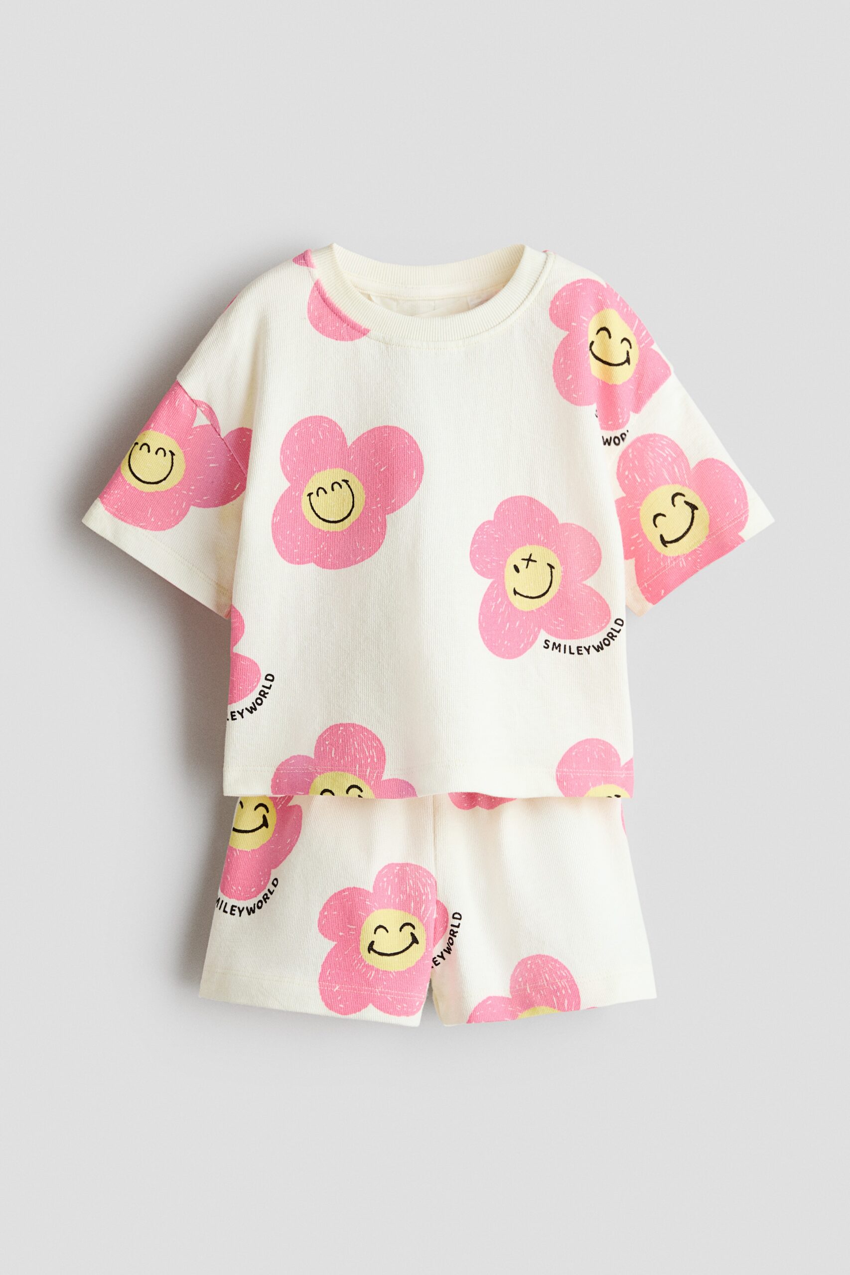 H & M - Tweedelige katoenen set met print - Roomwit/Smileyworld
