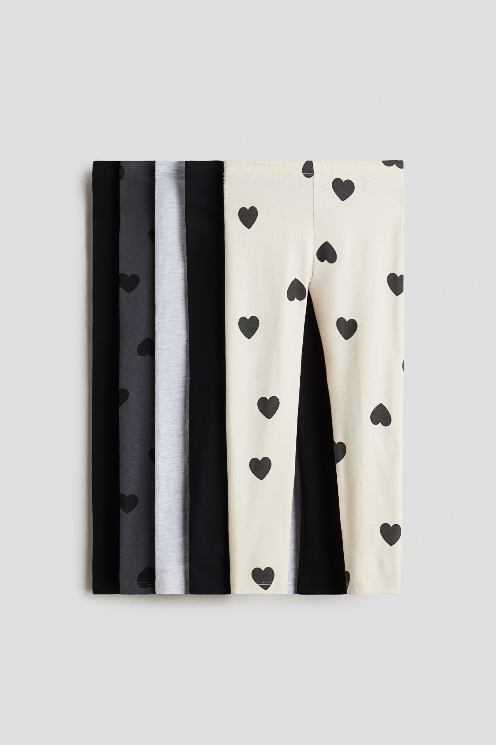 H & M - Set van 5 tricot leggings - Zwart/Hartjes