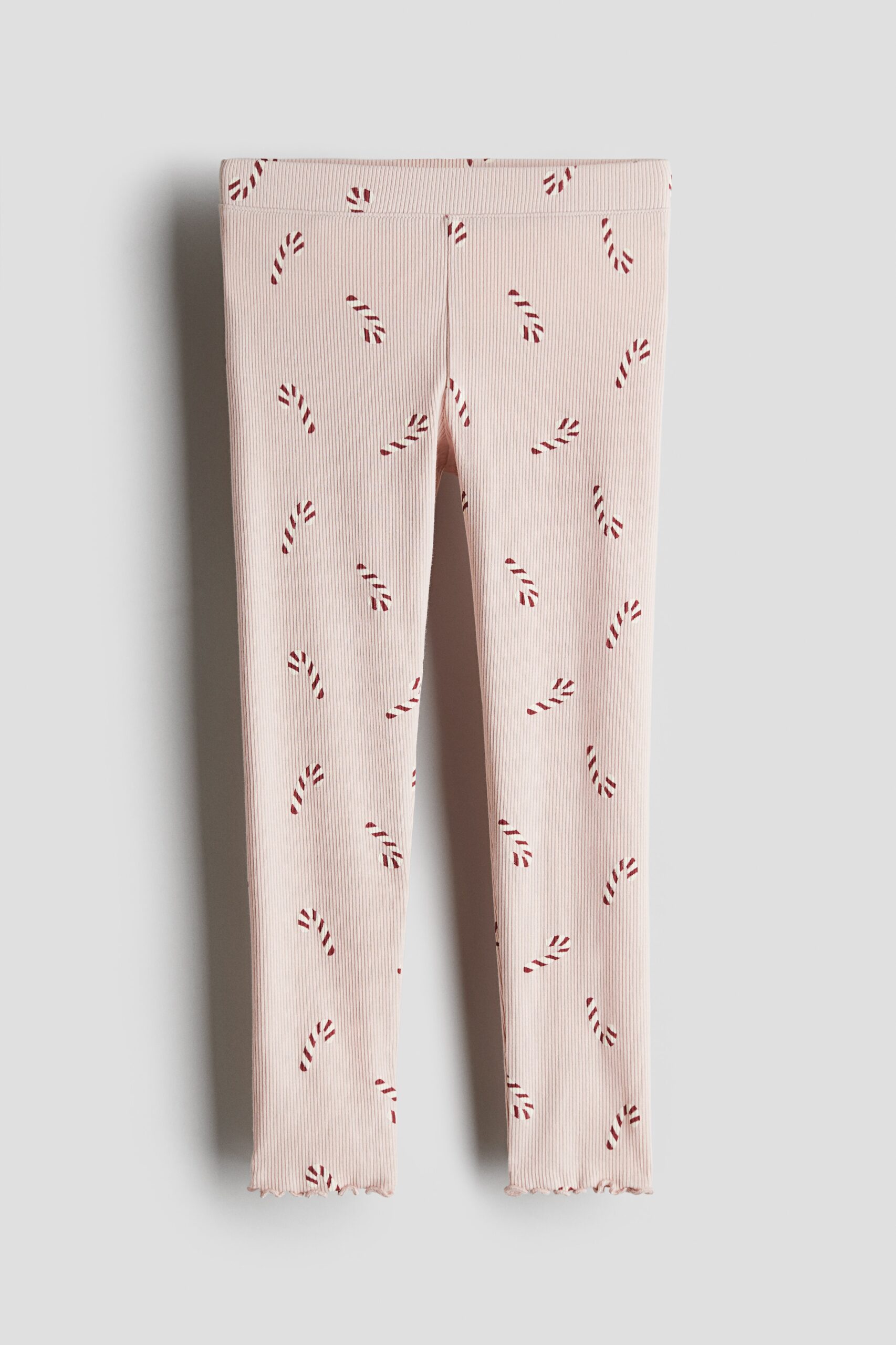 H & M - Tricot legging met print - Lichtroze/Zuurstokken
