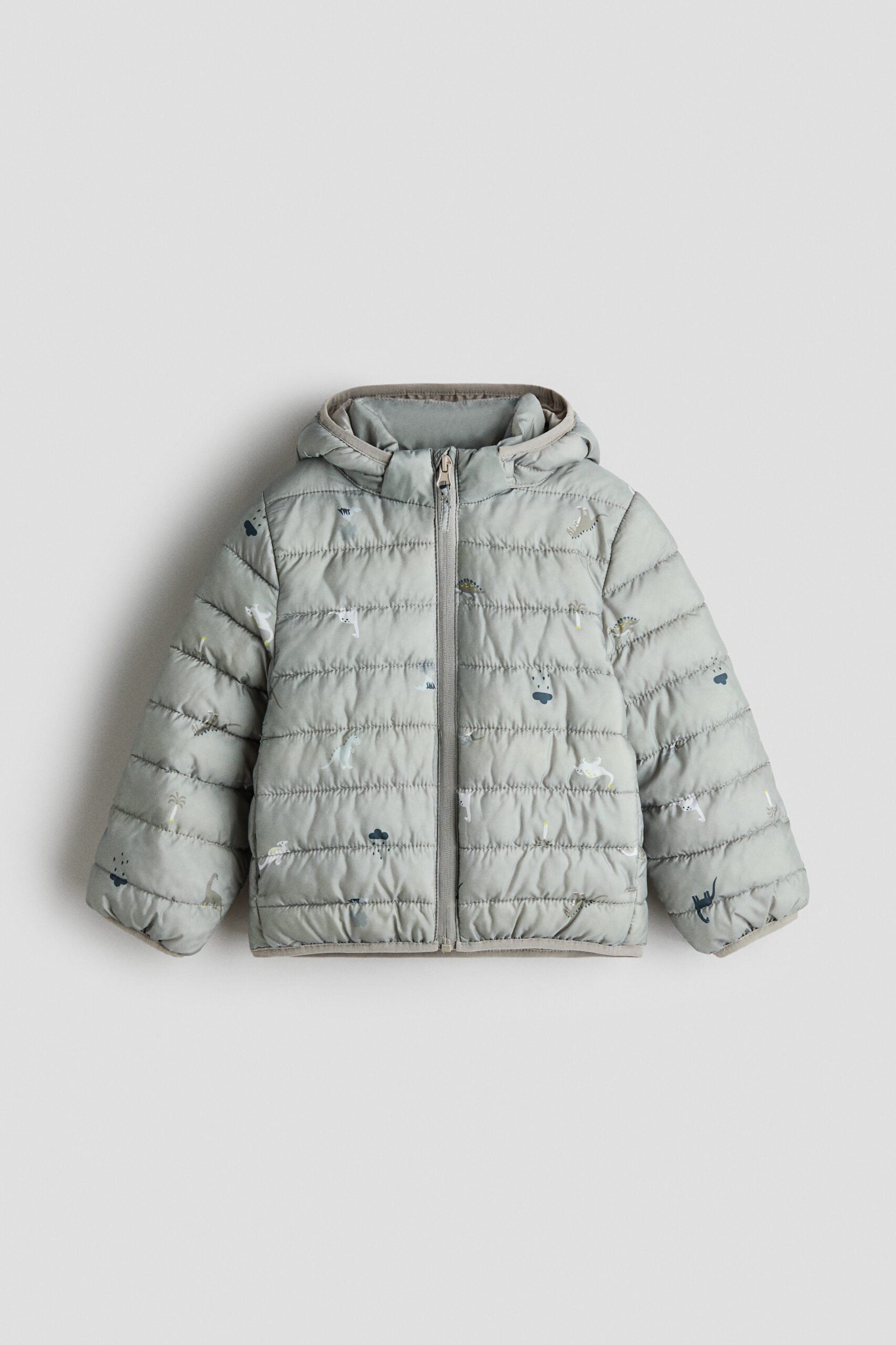 H & M - Waterafstotend gewatteerd jack - Lichtgroen/Dinosaurussen