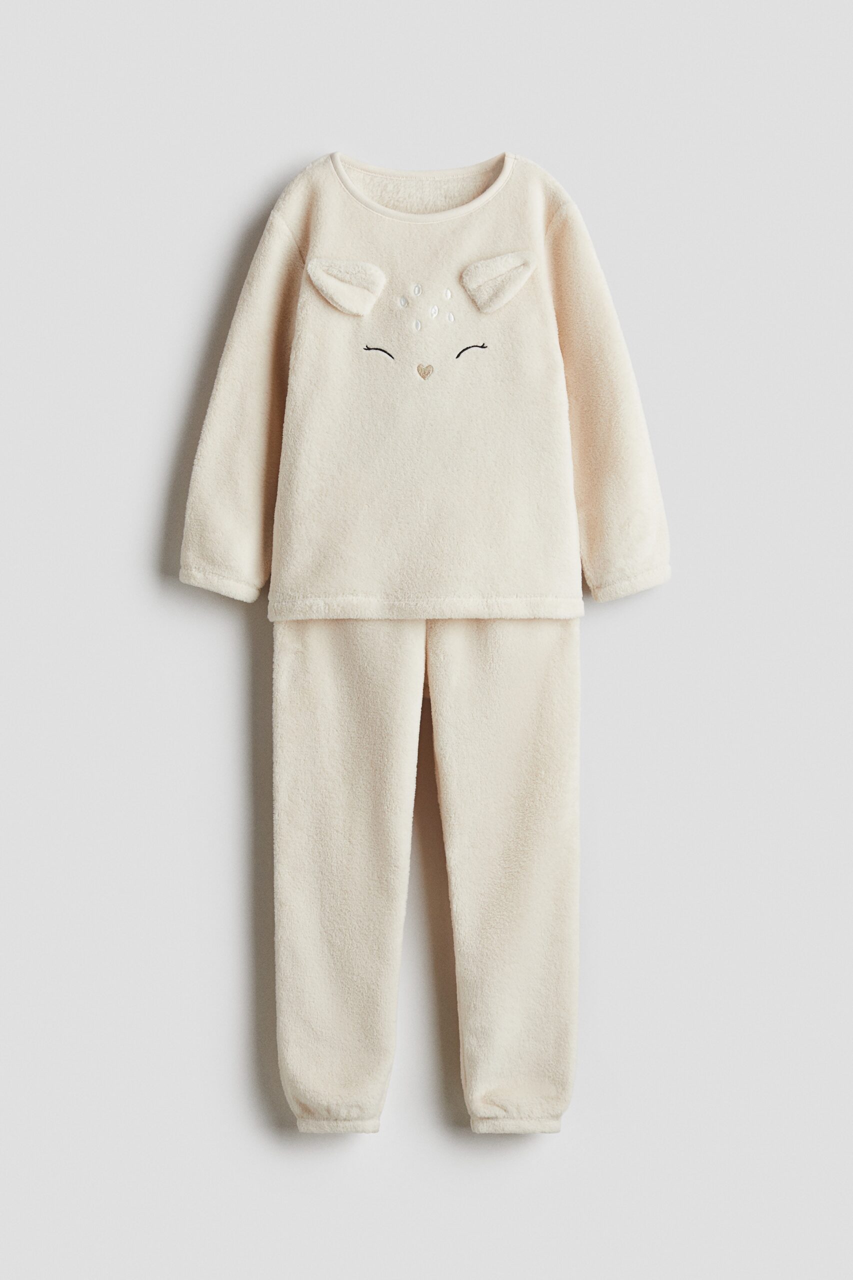 H & M - Teddy pyjama met applicaties - Roomwit/Hert