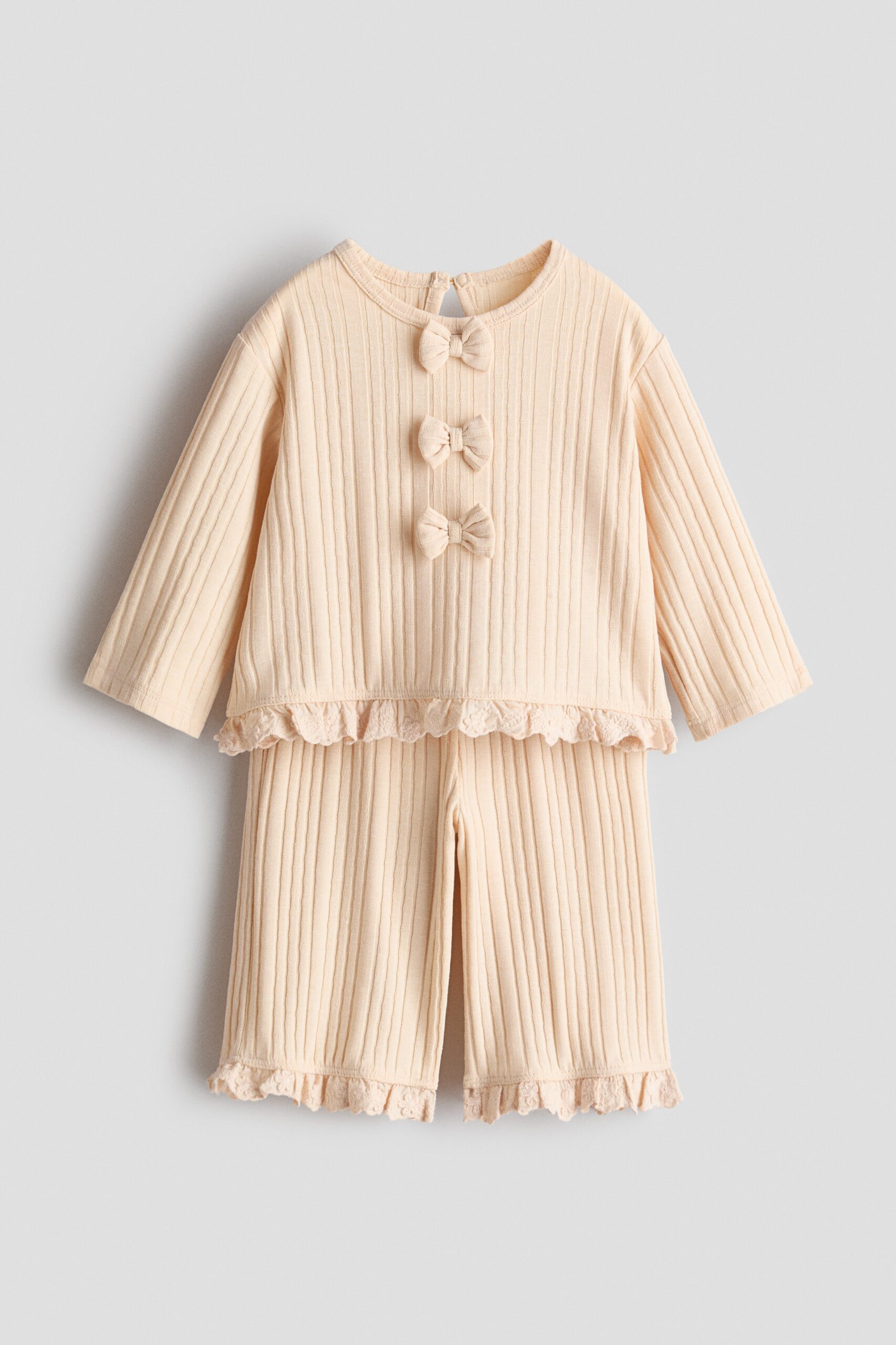 H & M - Tweedelige gebreide set met strikjes - Lichtbeige