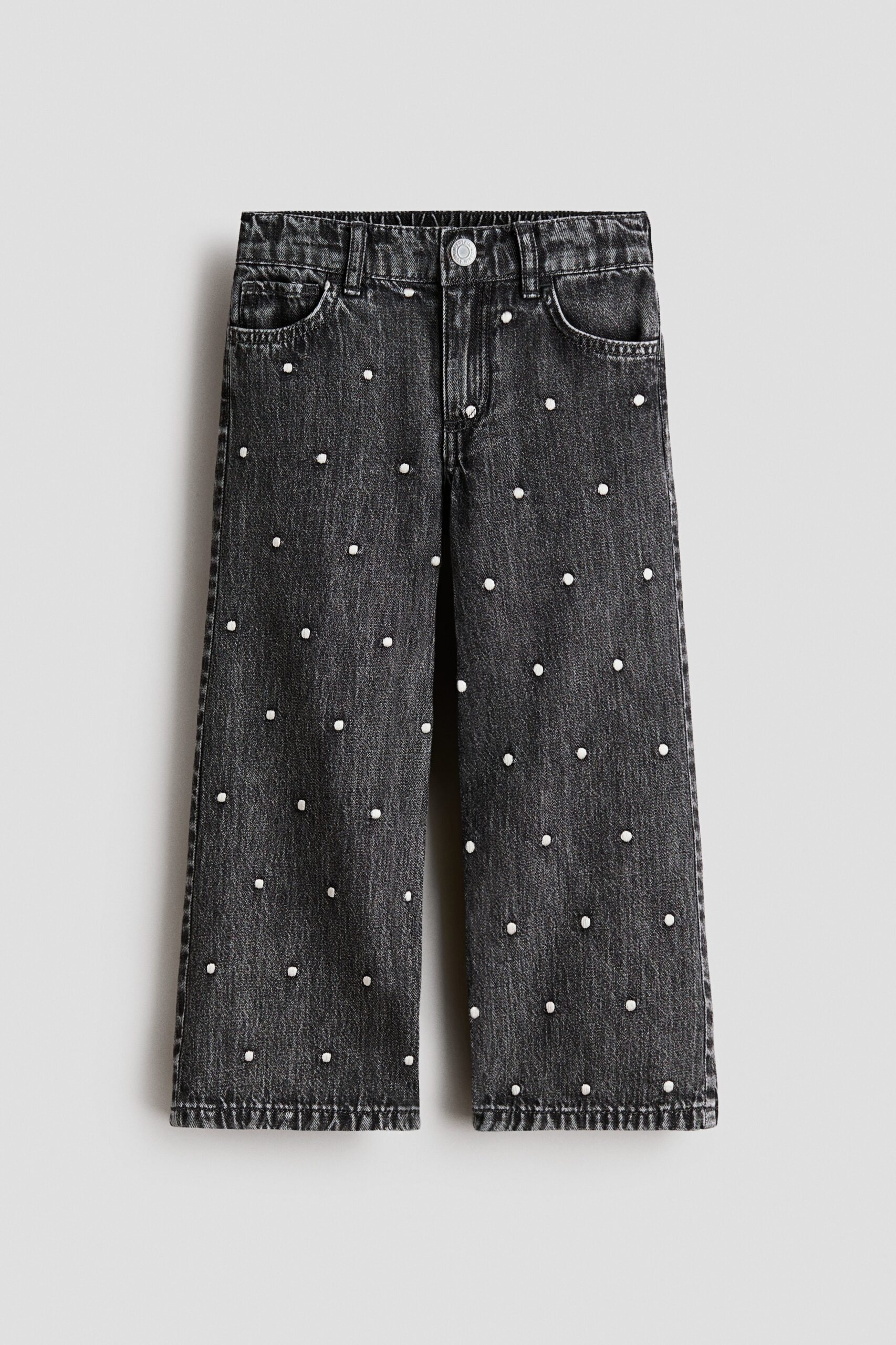 H & M - Wide Leg jeans met motieven - Denimzwart/Stippen