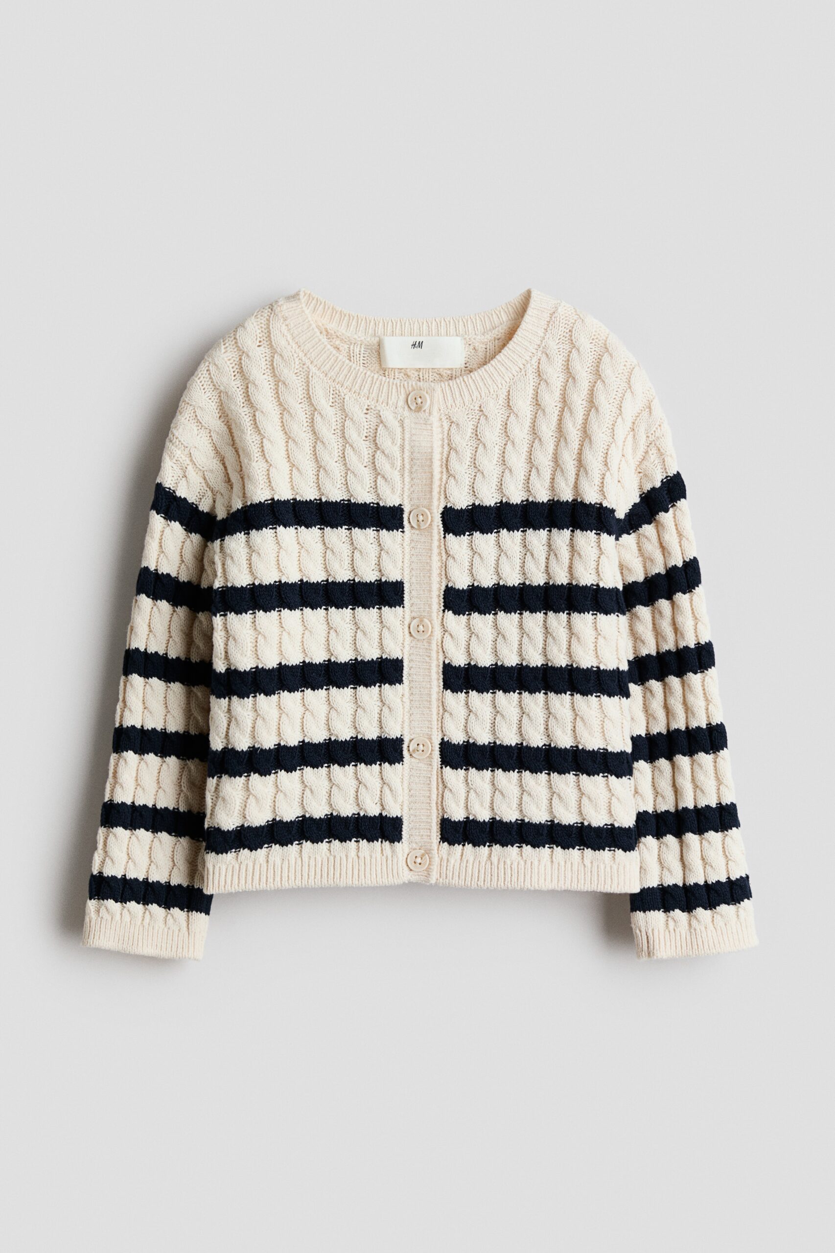 H & M - Gebreid kabelvest - Lichtbeige/Gestreept
