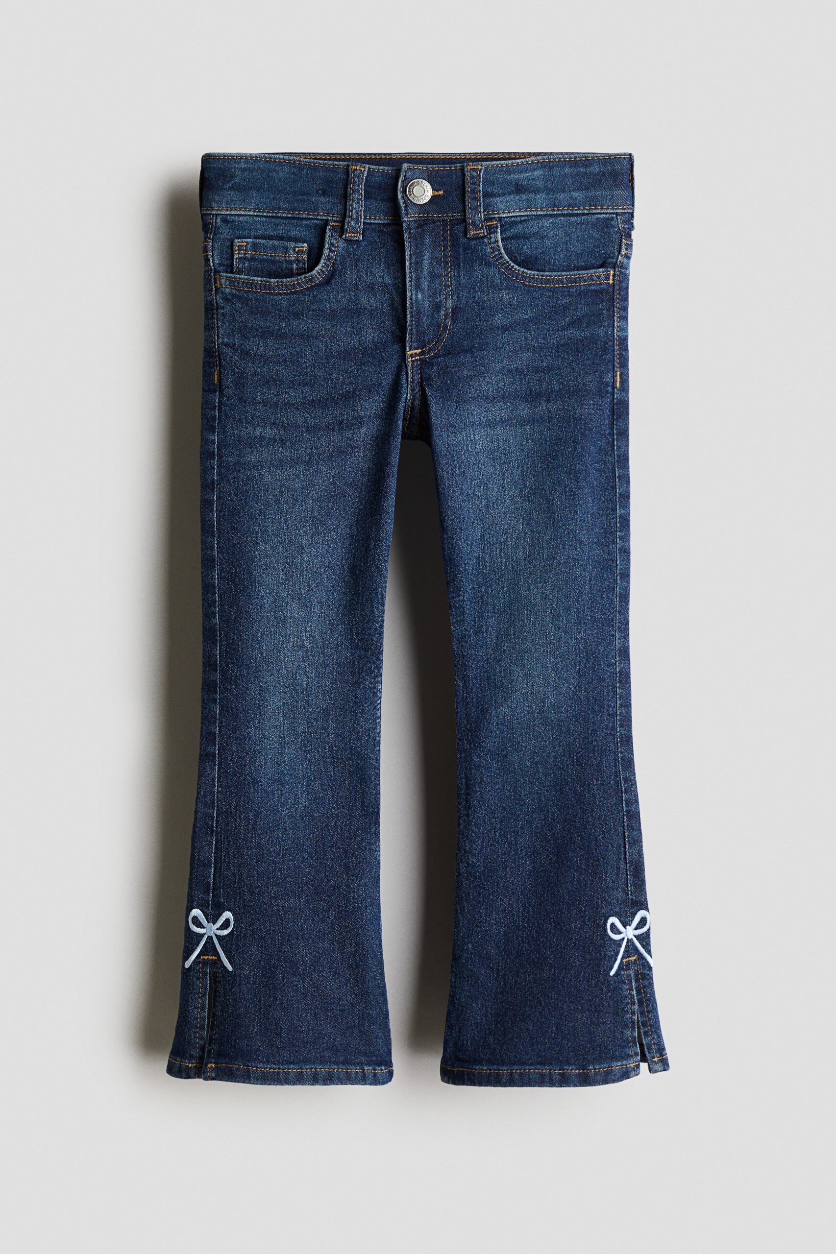 H & M - Flared Leg Jeans met borduursel - Donker Denimblauw/Strikjes