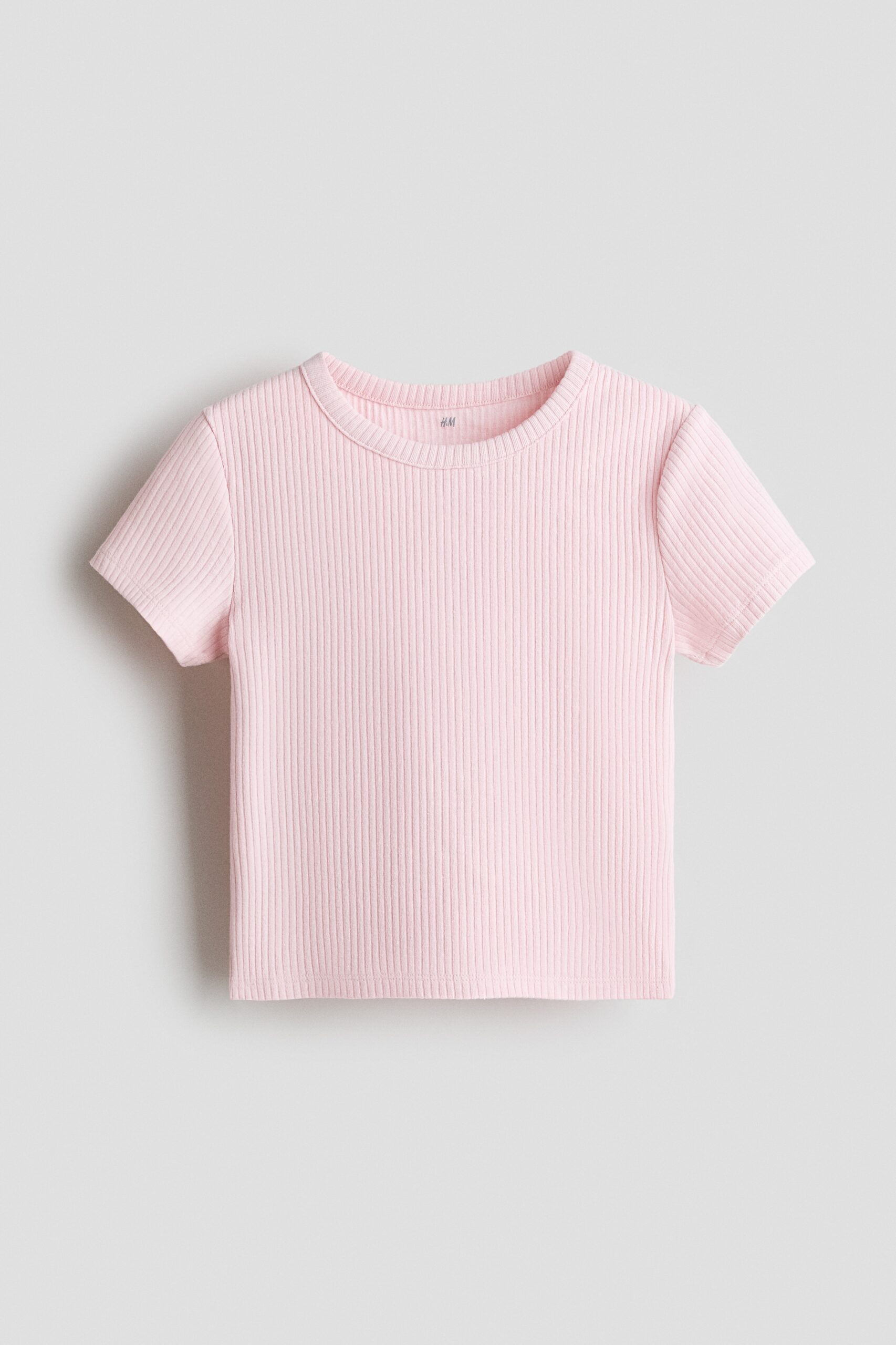 H & M - Geribde katoenen top - Lichtroze