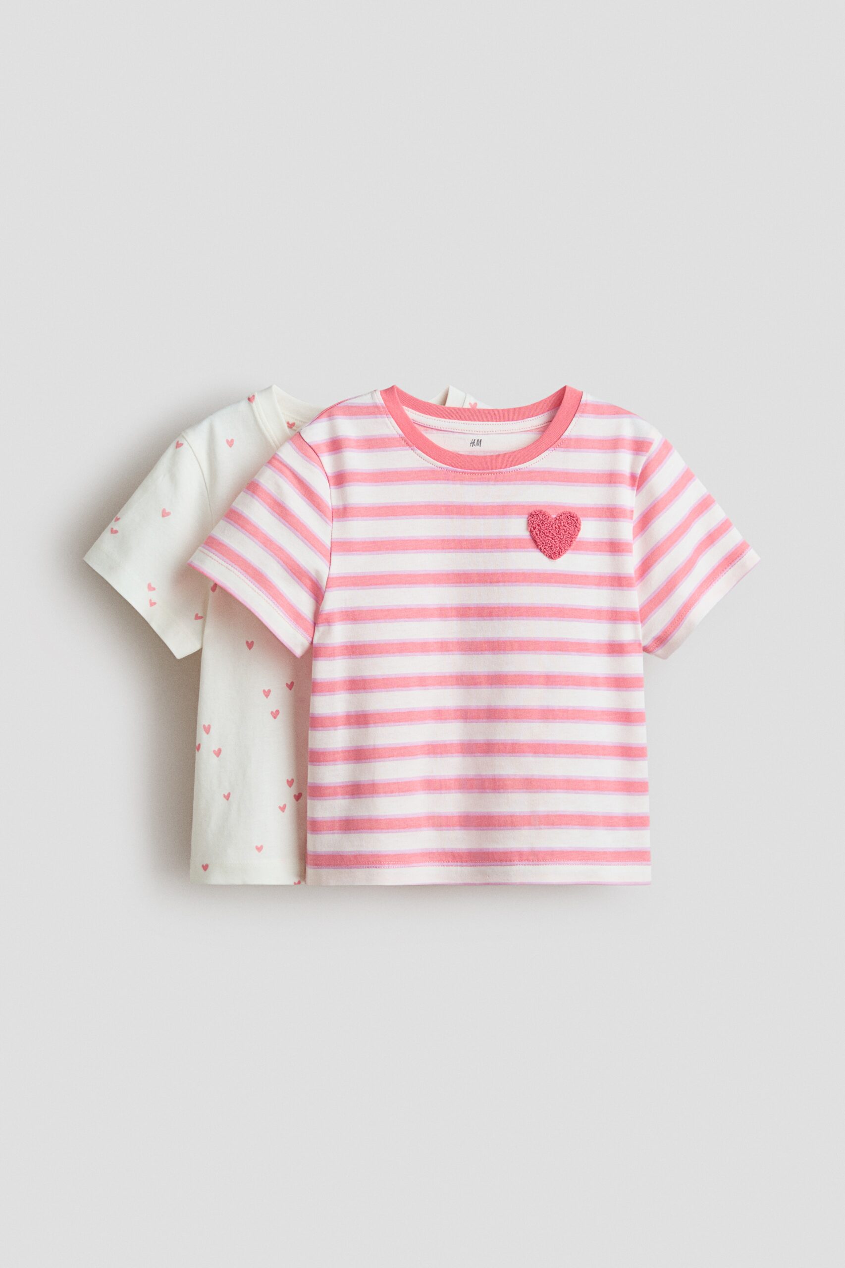 H & M - Set van 2 katoenen T-shirts - Wit/Hartjes