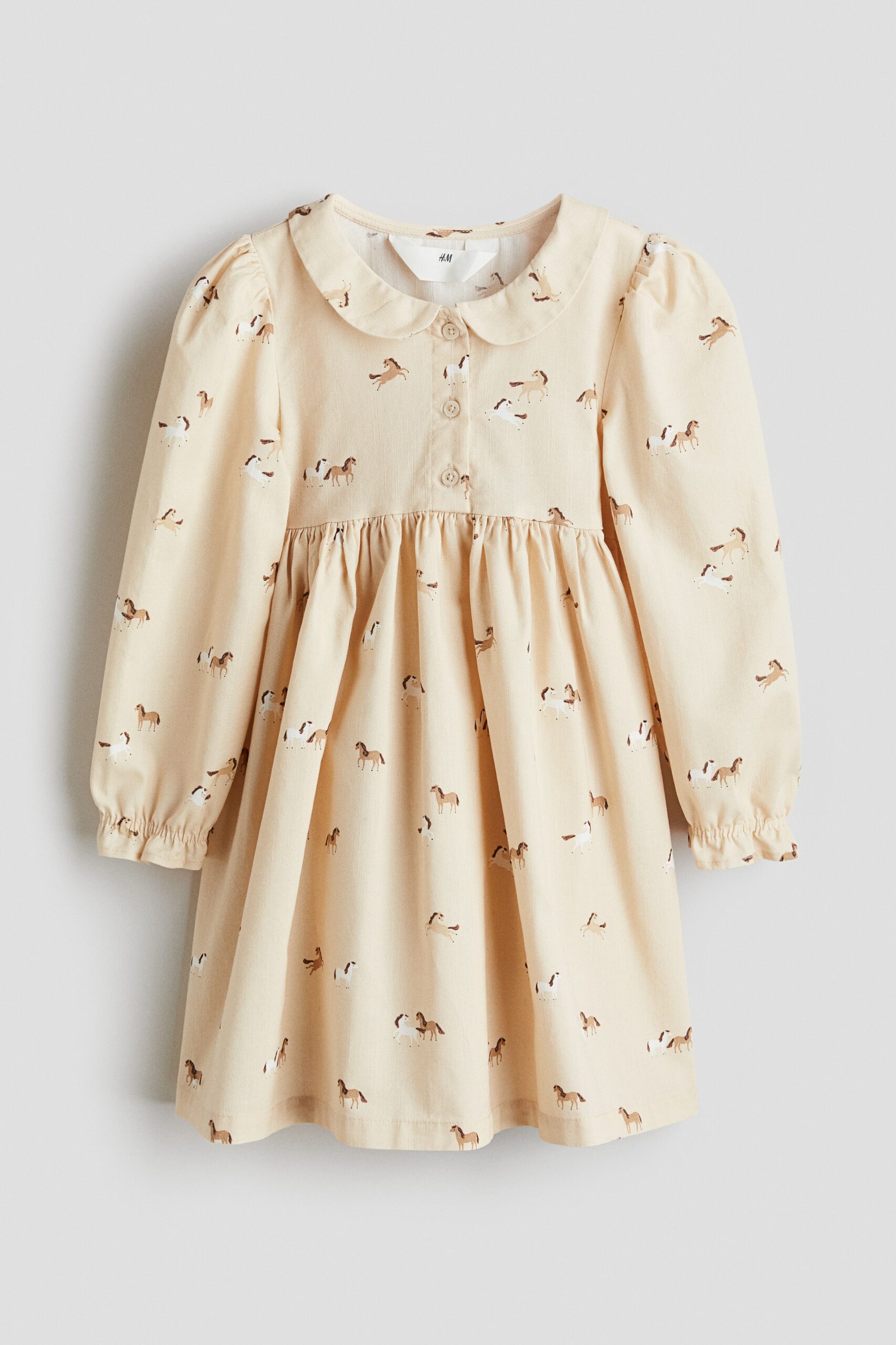 H & M - Katoenen jurk met print - Lichtbeige/Paarden