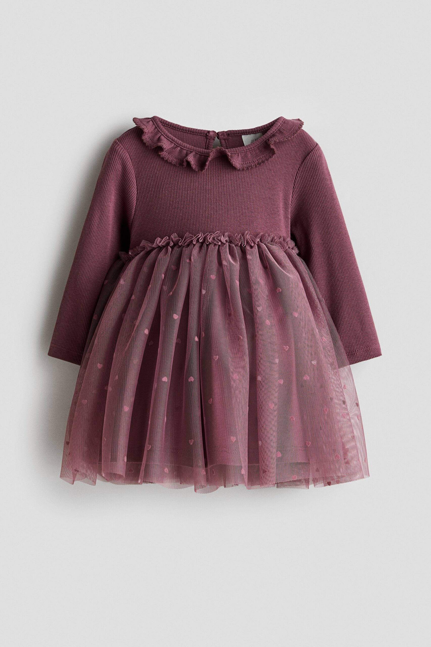 H & M - Katoenen jurk met tulen rok - Dusty Donkerroze