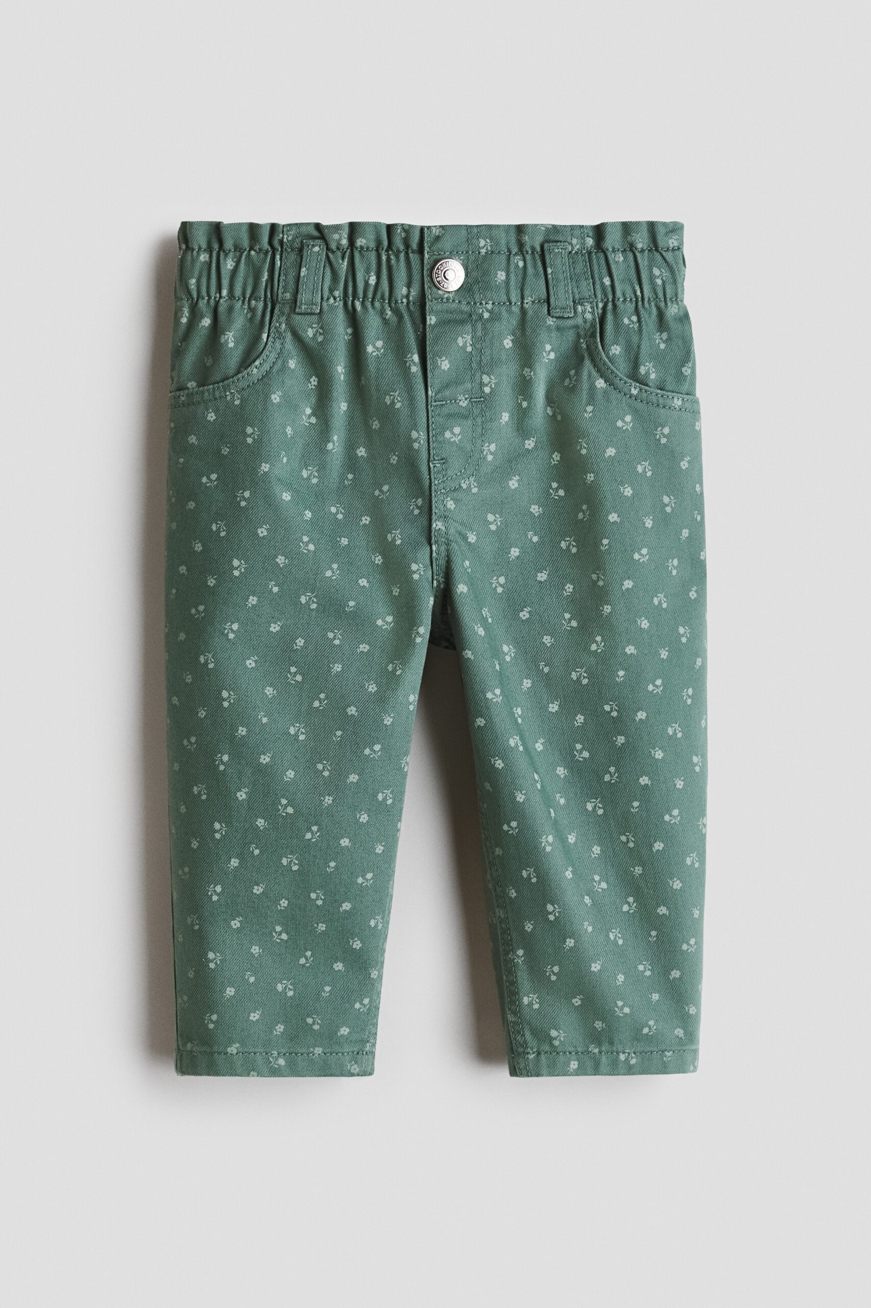 H & M - Twill broek met geprint dessin - Groen/Bloemen