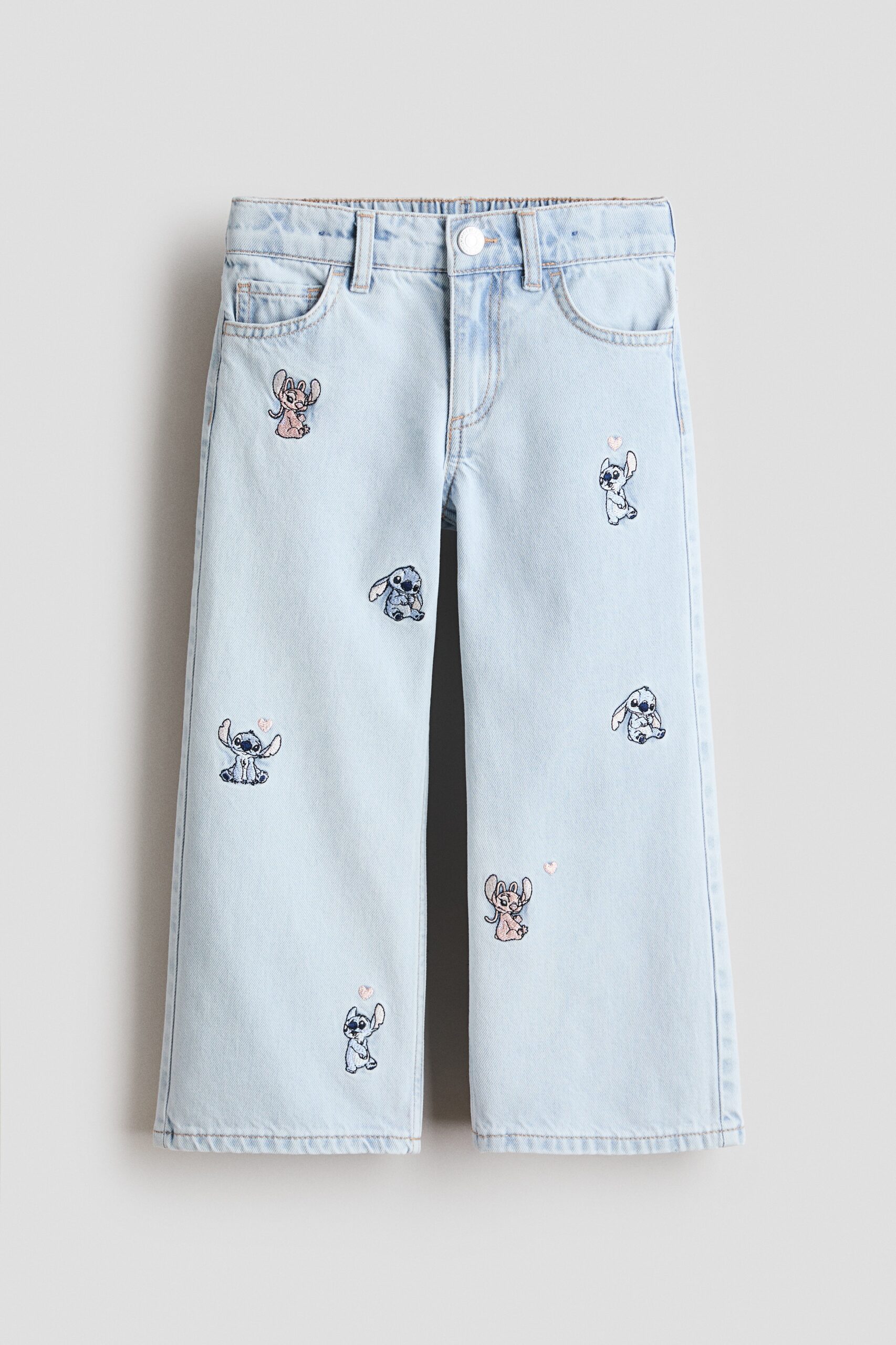 H & M - Wide Leg Jeans met print - Licht Denimblauw/Lilo & Stitch