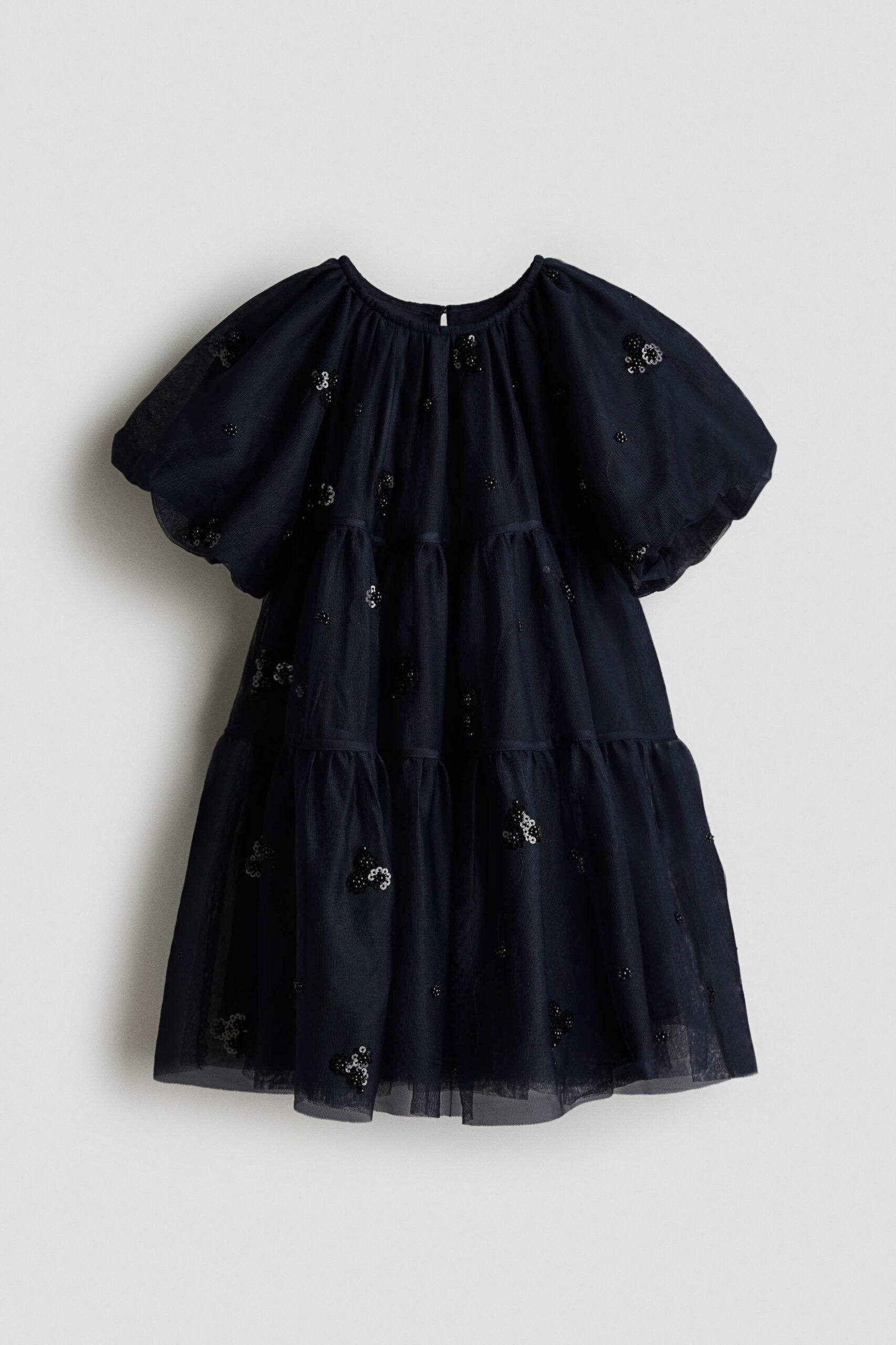 H & M - Tulen jurk met pailletten - Marineblauw