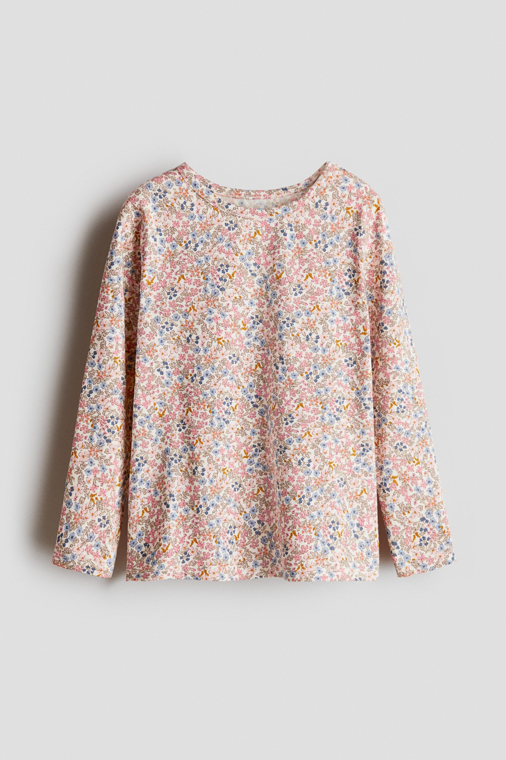 H & M - Tricot top met print - Lichtbeige/Bloemen