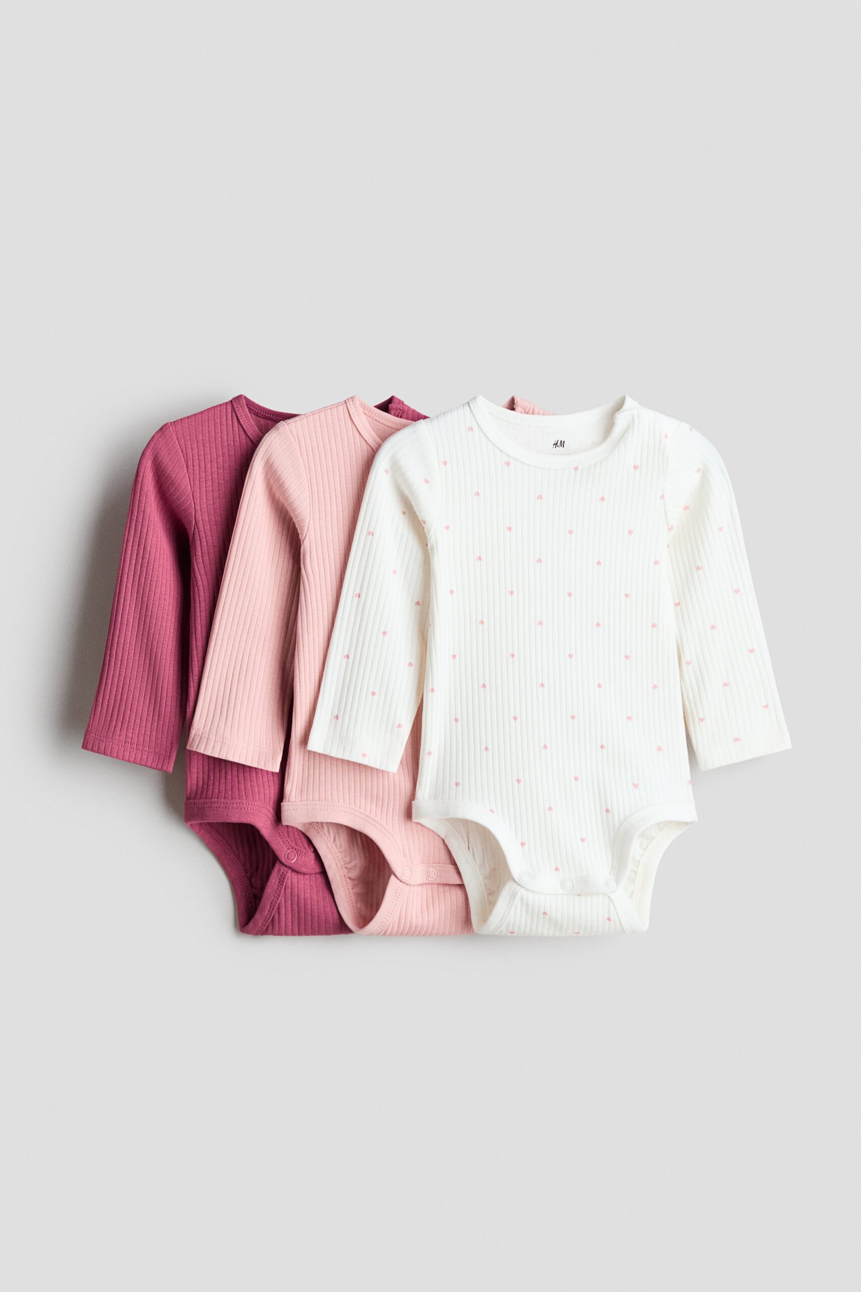 H & M - Set van 3 katoenen rompers - Roze/Lichtroze