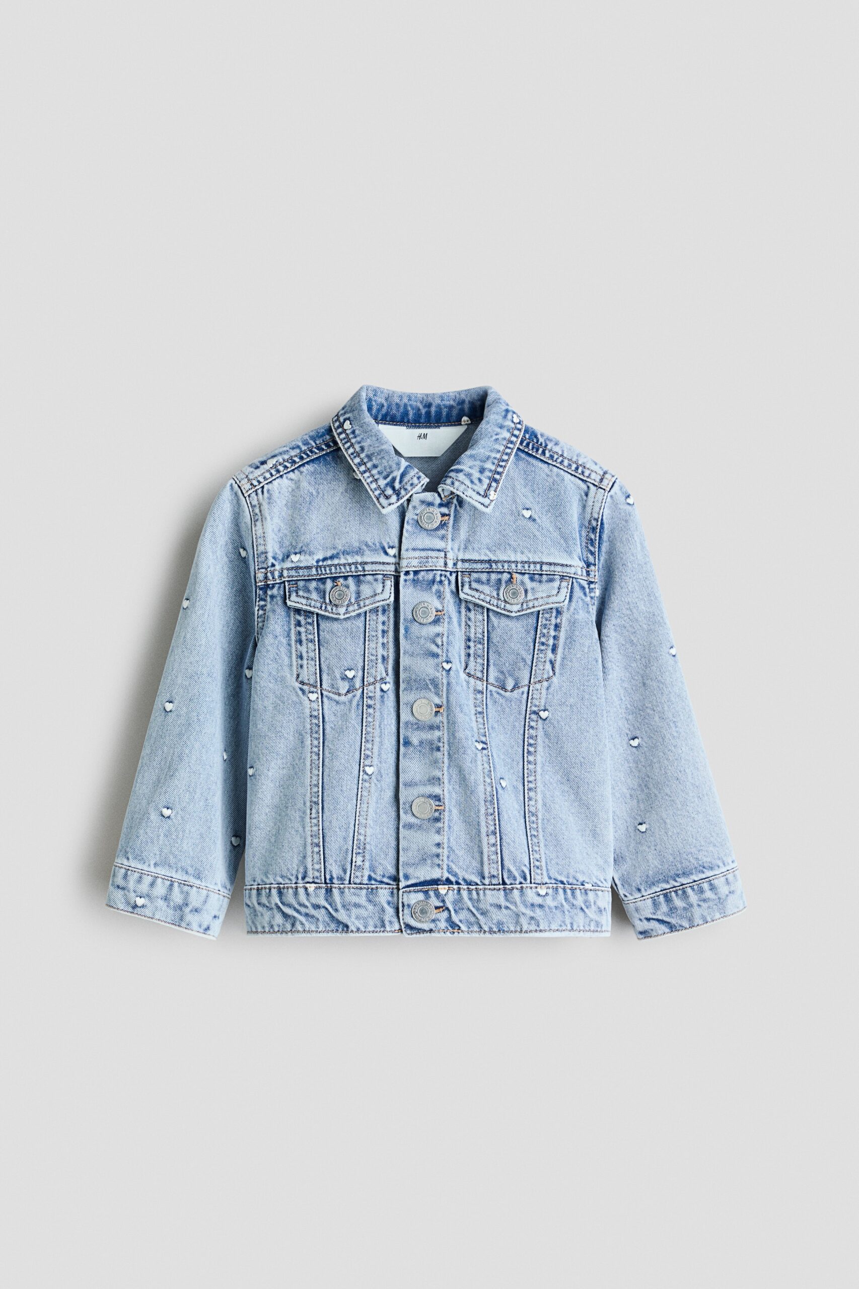 H & M - Denim jack met borduursel - Licht Denimblauw/Hartjes