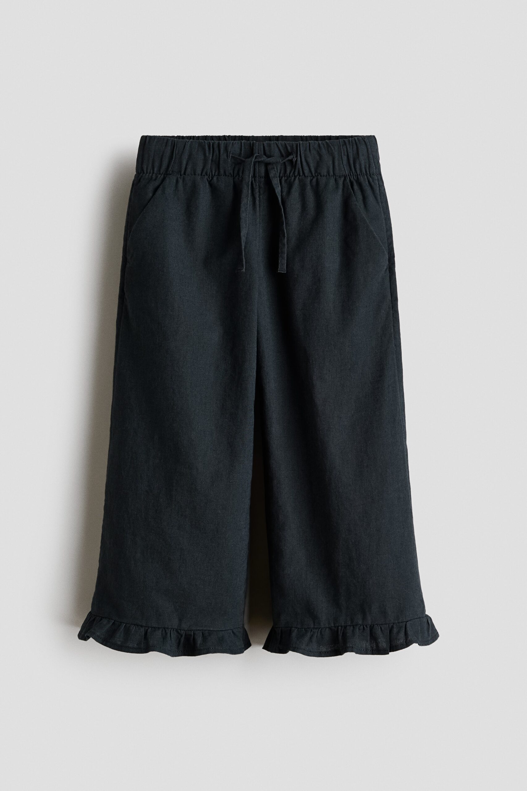 H & M - Broek van linnenmix met drawstring - Donkergrijs