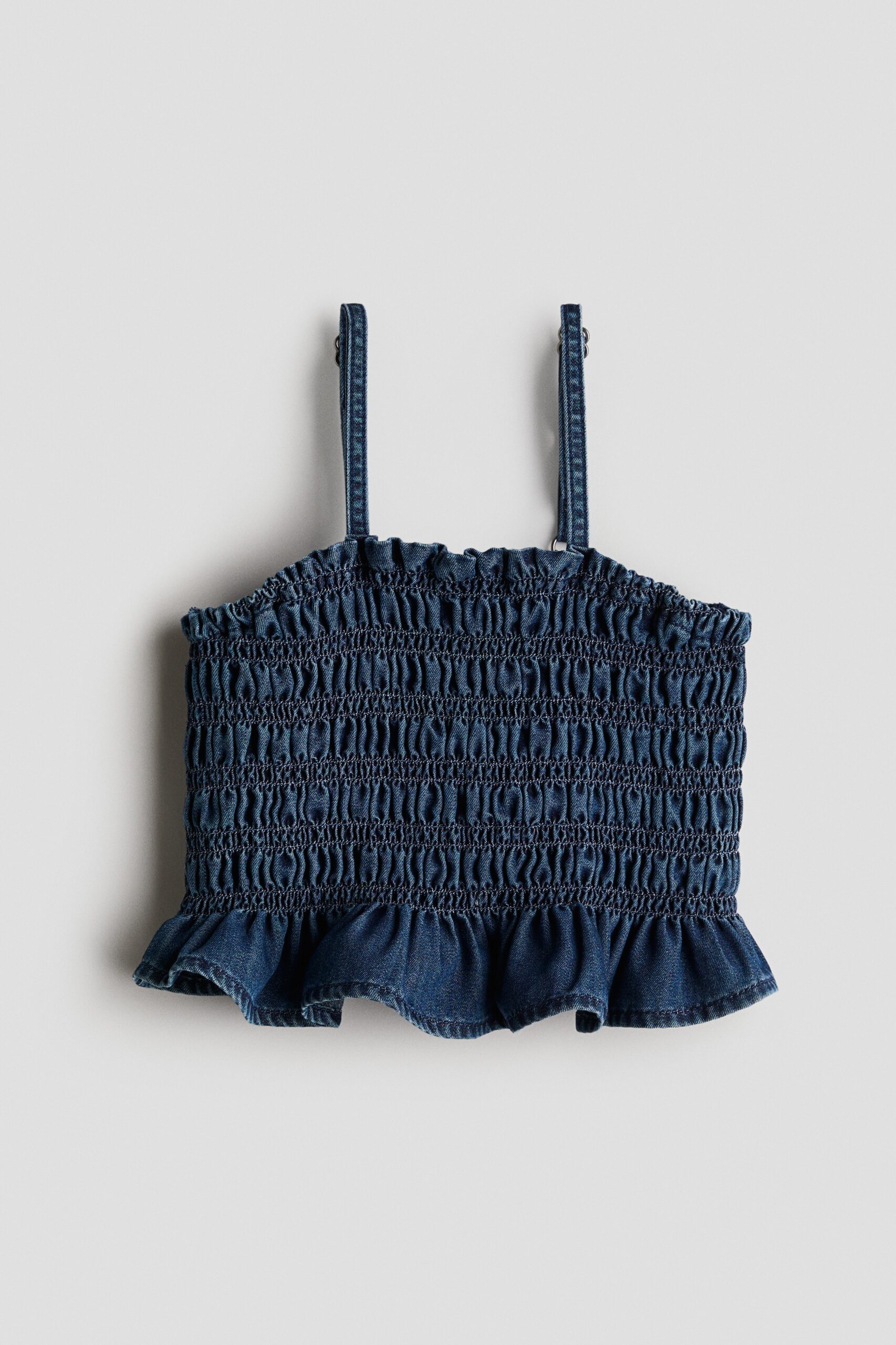 H & M - Denim top met smokwerk - Donker Denimblauw