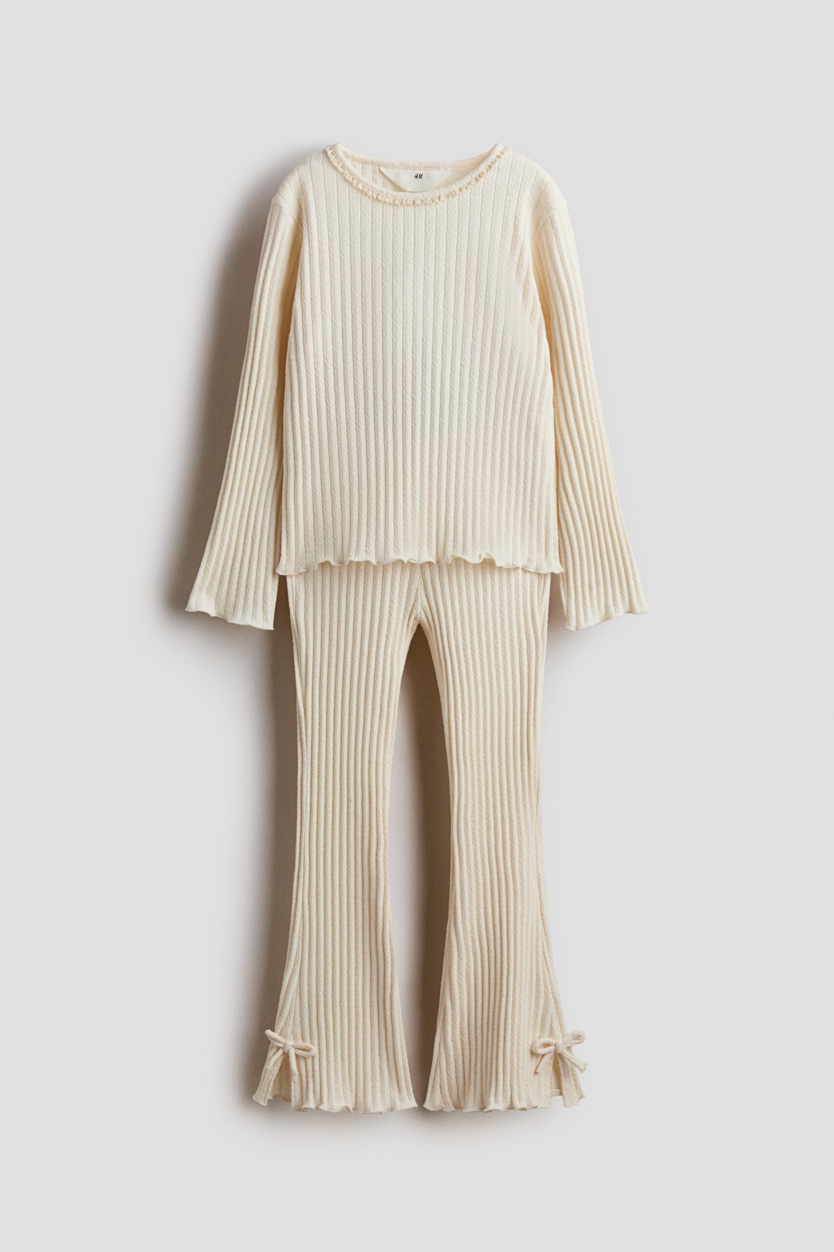 H & M - Tweedelige geribde katoenen set - Lichtbeige