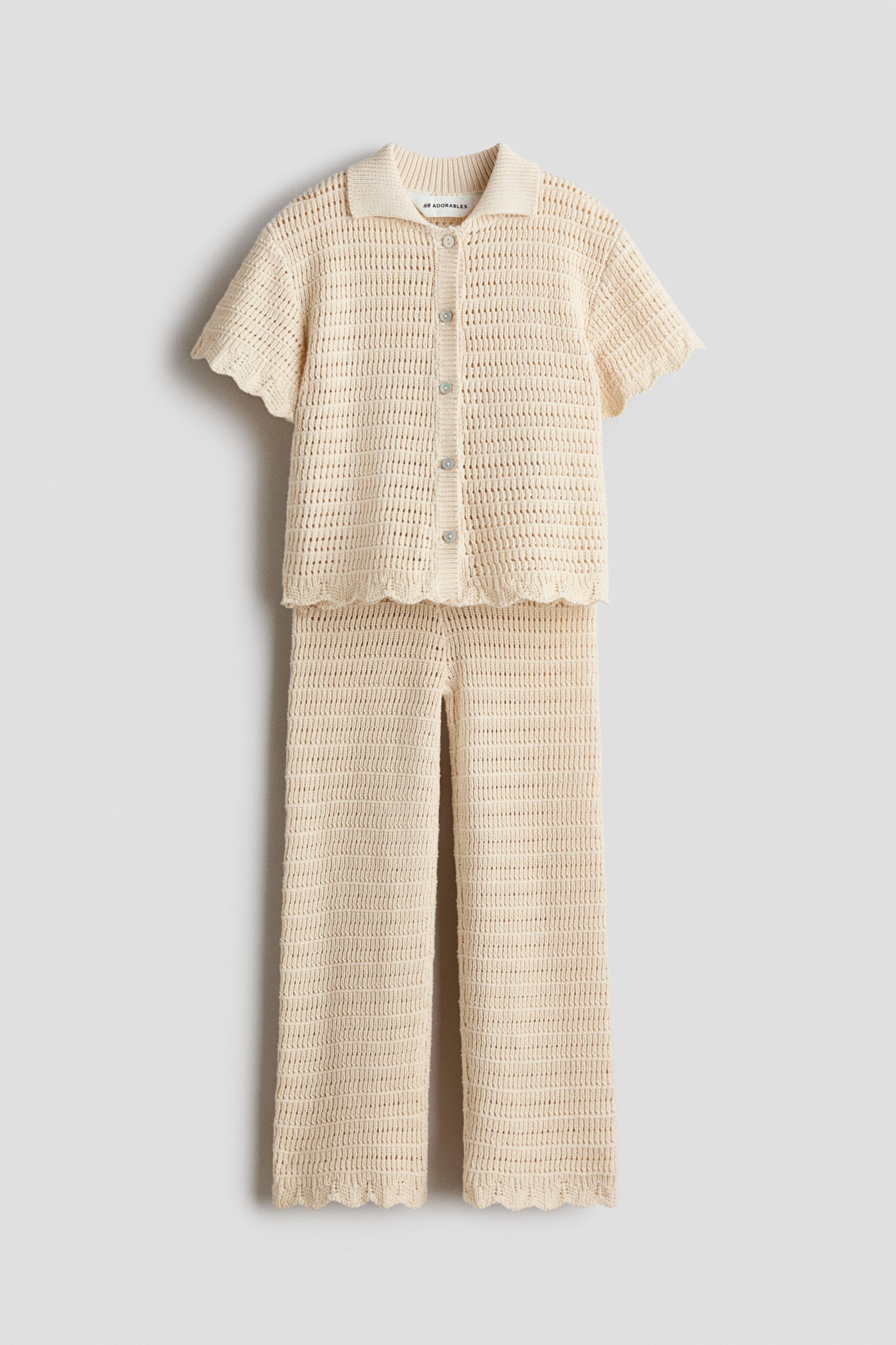 H & M - Tweedelige ajourgebreide set van katoen - Lichtbeige