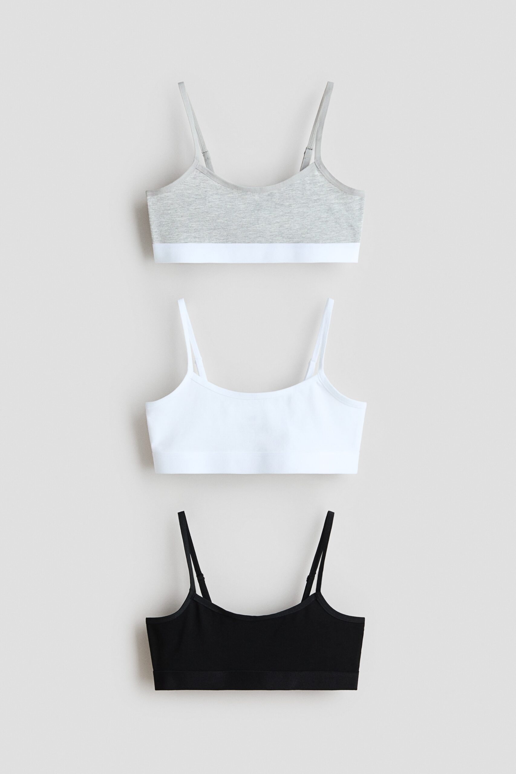 H & M - Set van 3 katoenen crop tops - Lichtgrijs Gemêleerd/Wit