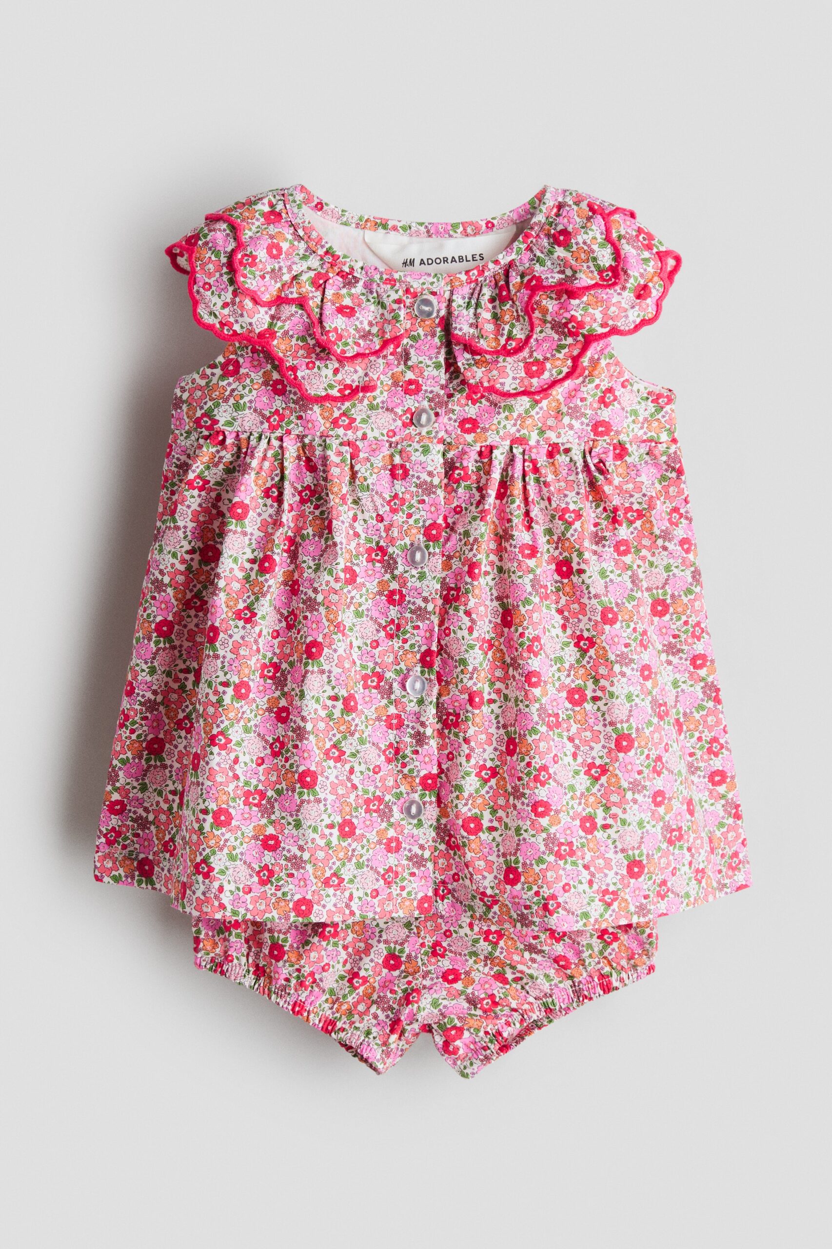 H & M - Tweedelige katoenen set met print - Roze/Bloemen