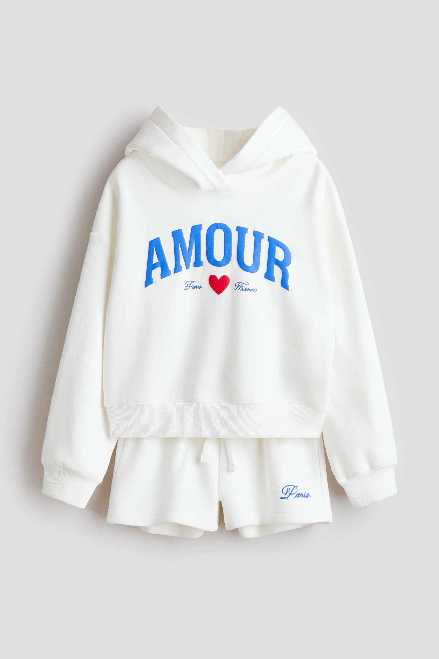 H & M - Tweedelige set van joggingstof met print - Wit/Amour