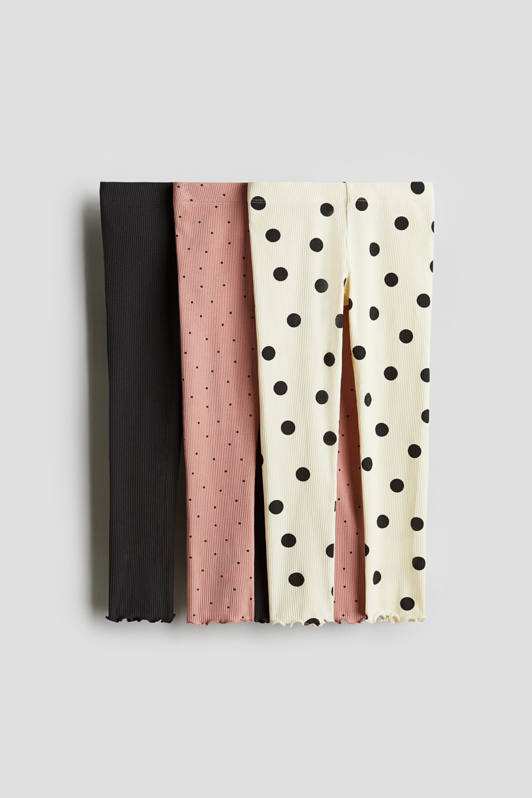 H & M - Set van 3 geribde leggings van katoen - Dusty Roze/Stippen
