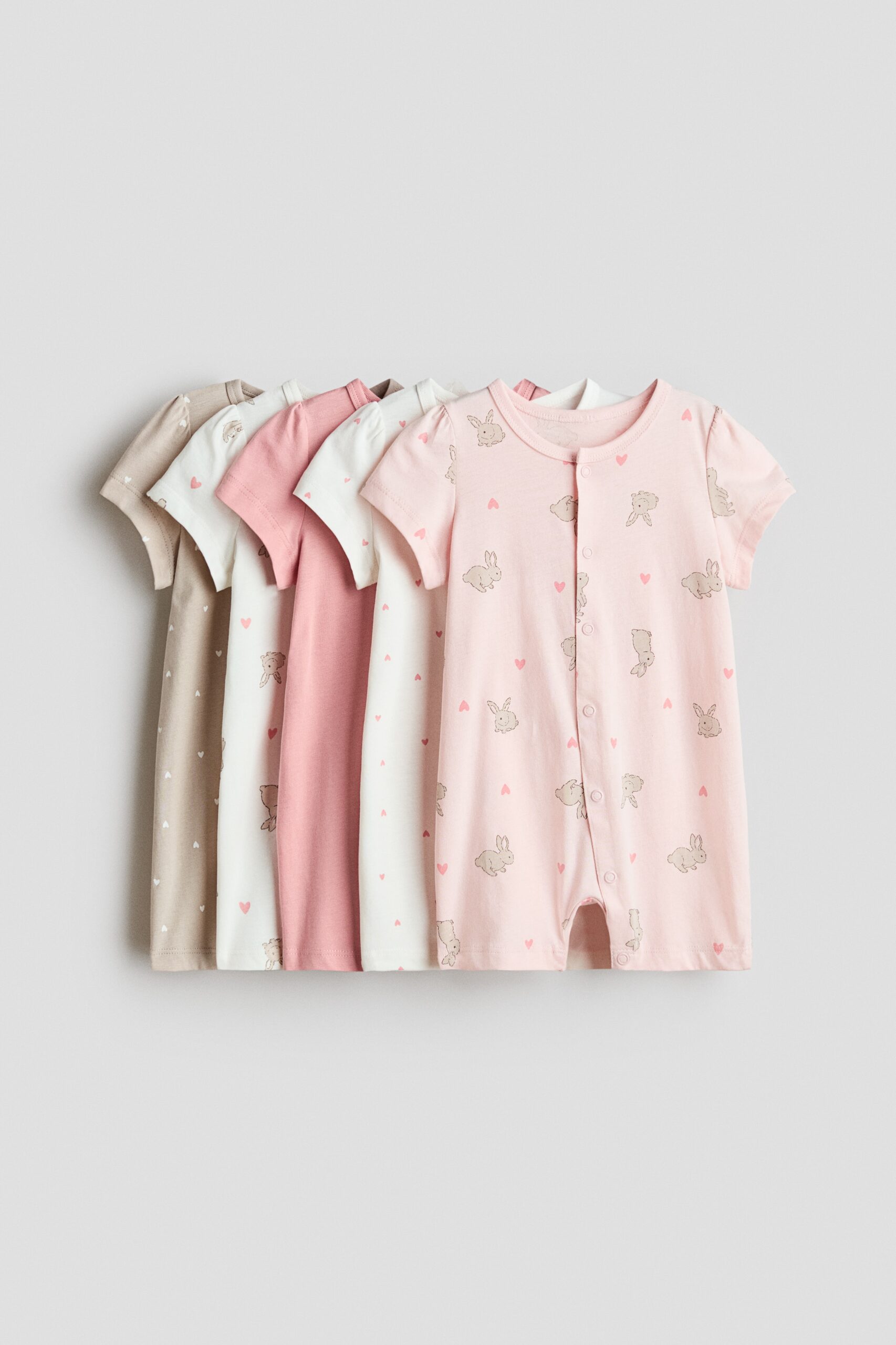 H & M - Set van 5 katoenen pyjamapakjes - Lichtroze/Dessin