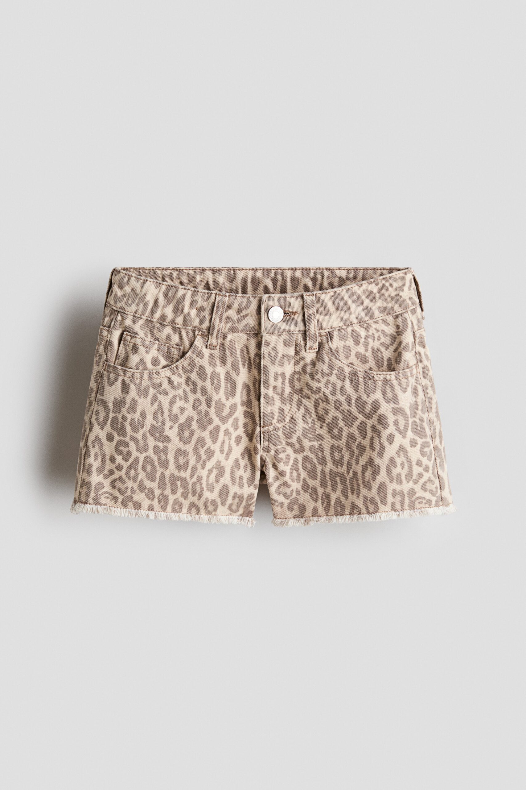 H & M - Denim short met borduursel - Lichtbeige/Luipaarddessin
