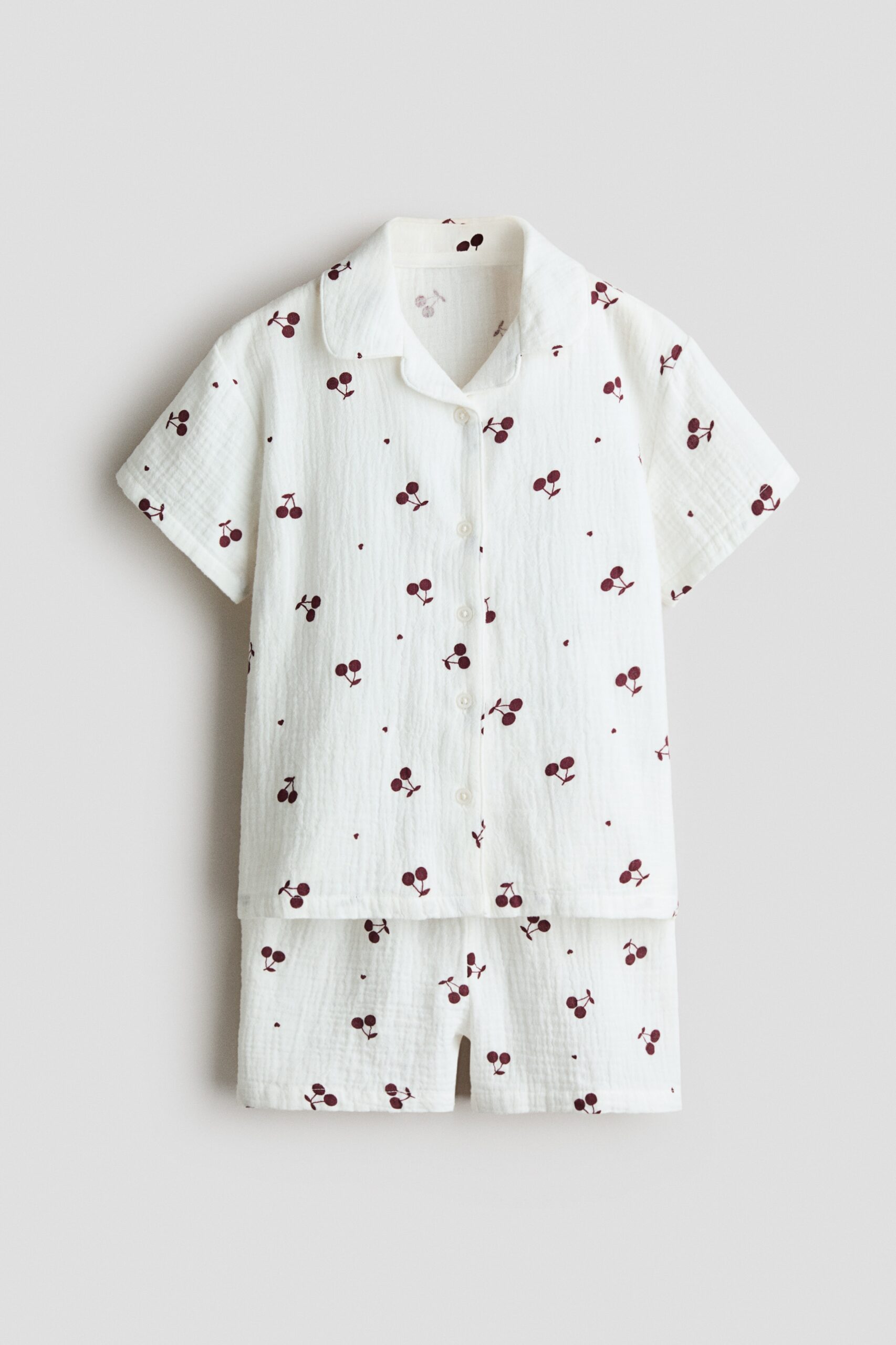 H & M - Mousseline pyjama met dessin - Wit/Kersen