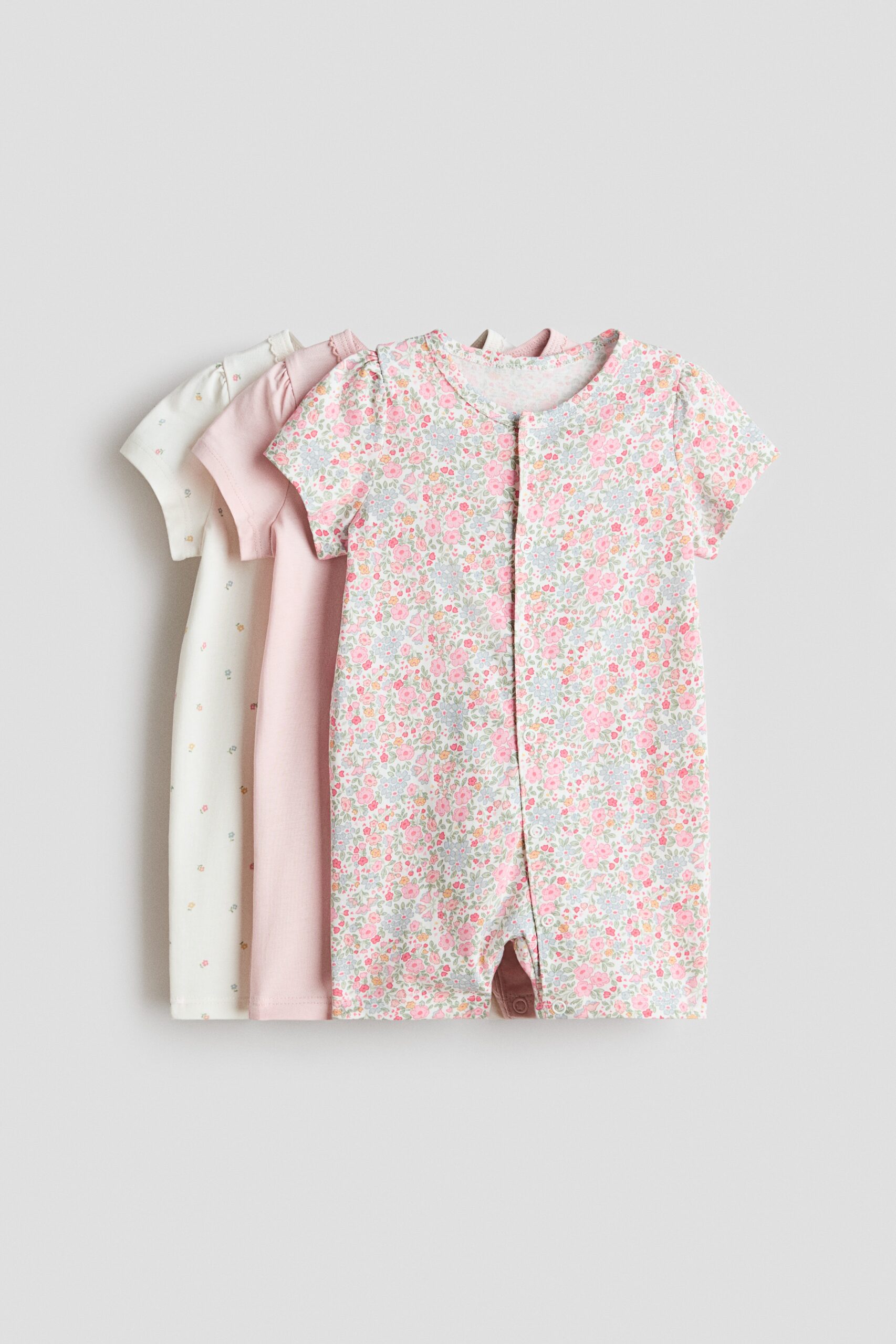 H & M - Set van 3 korte katoenen pyjamapakjes - Roze/Bloemen