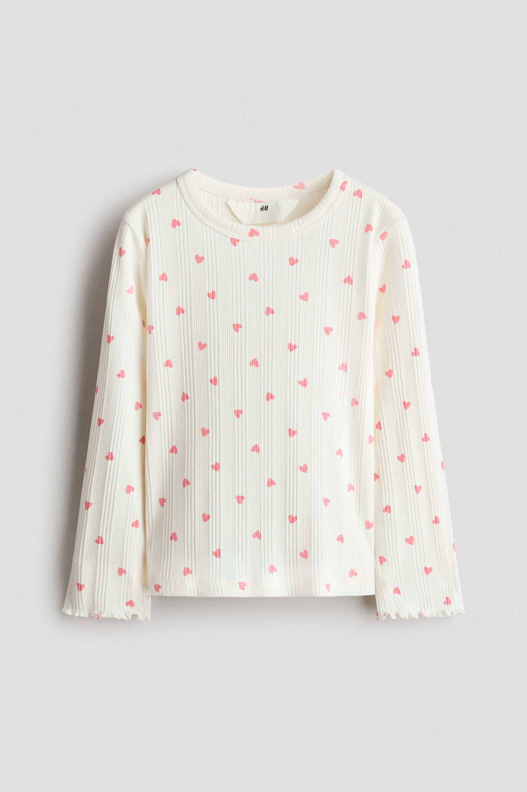 H & M - Katoenen top met dessin - Roomwit/Hartjes