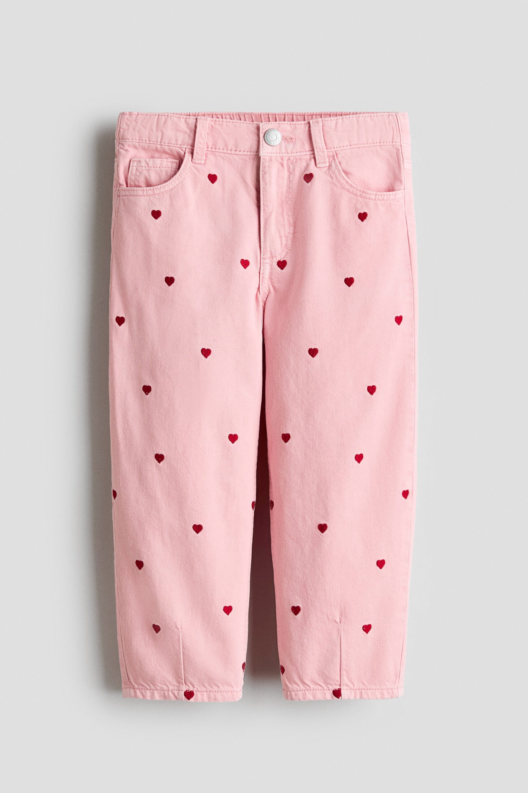H & M - Loose Fit Barrel Jeans - Lichtroze/Hartjes